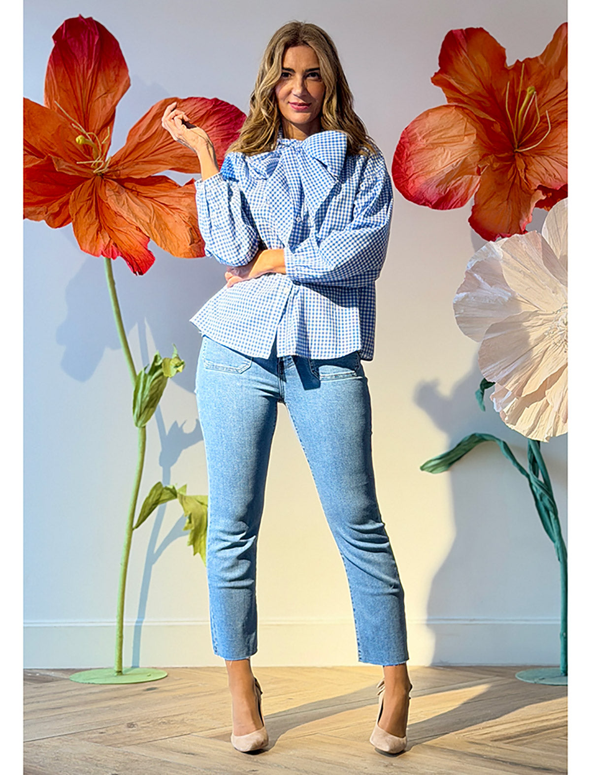 Camisa cuadros Vichy celeste