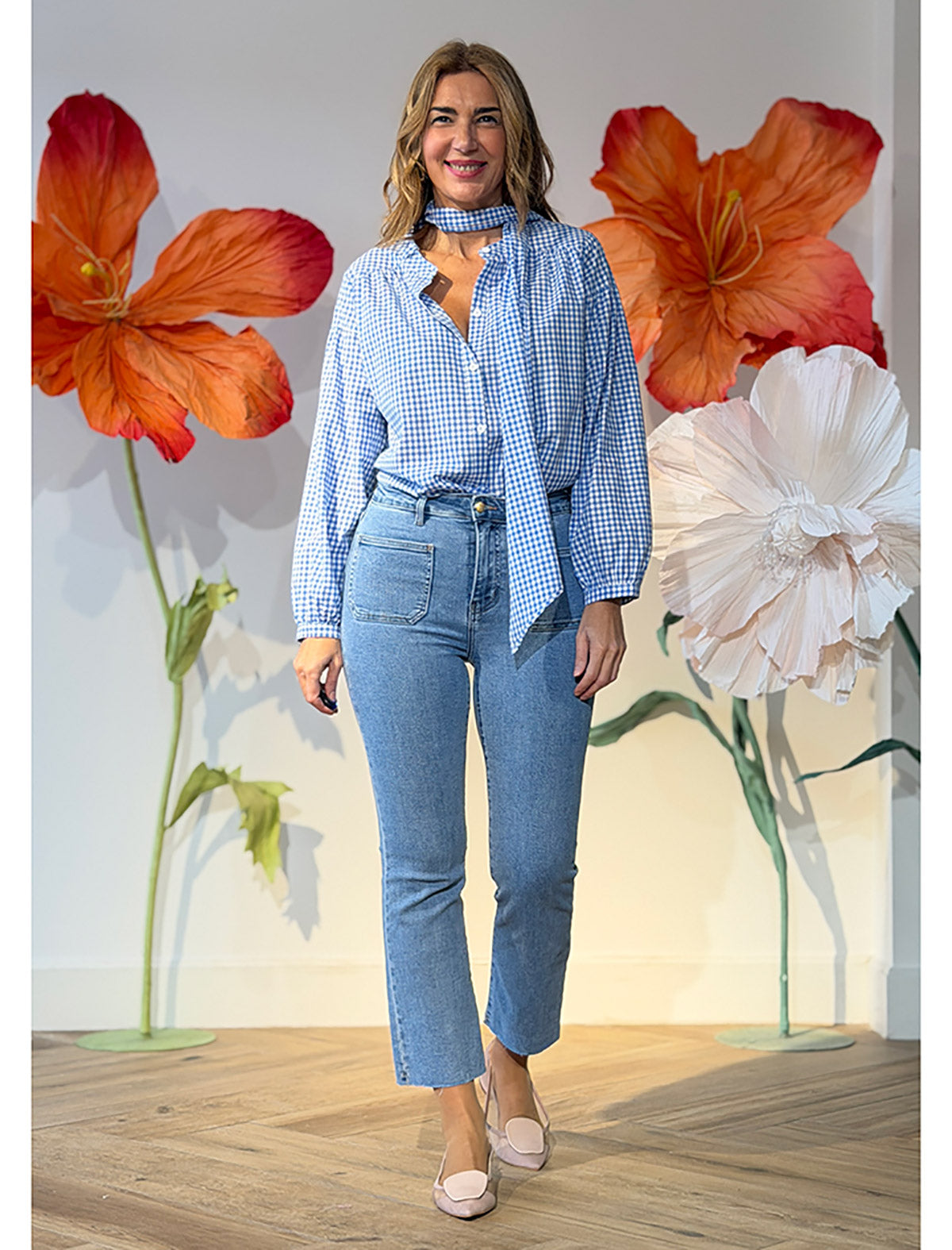 Camisa cuadros Vichy celeste