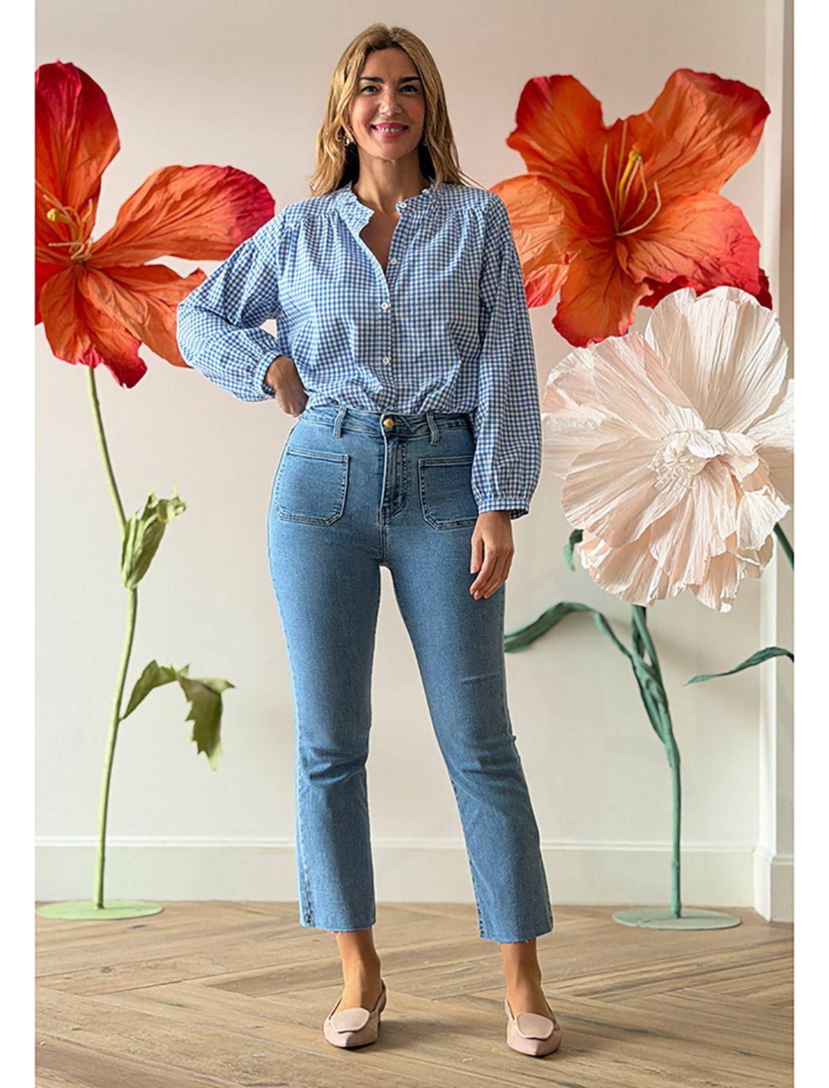 Camisa cuadros Vichy celeste