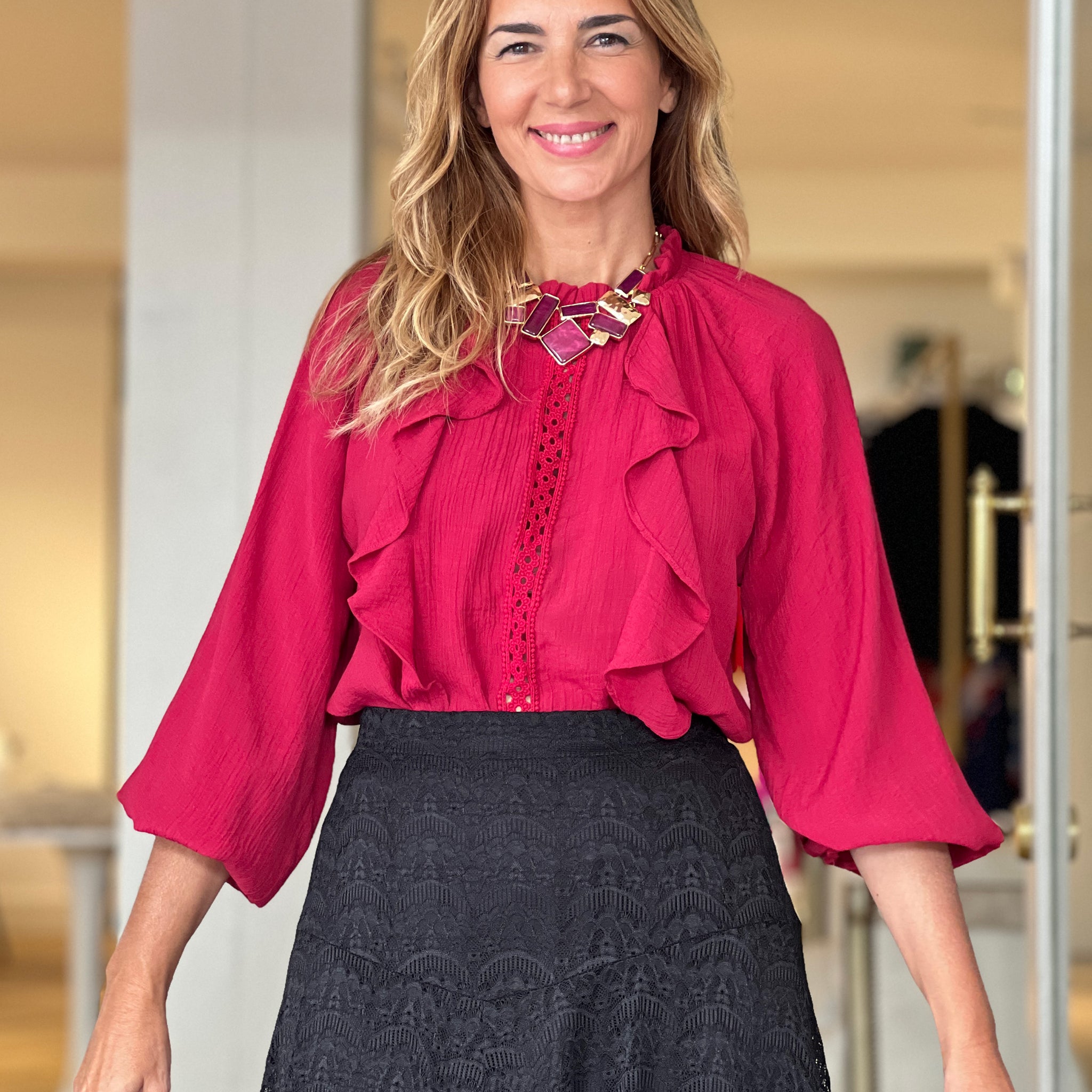 Camisa boho burdeos
