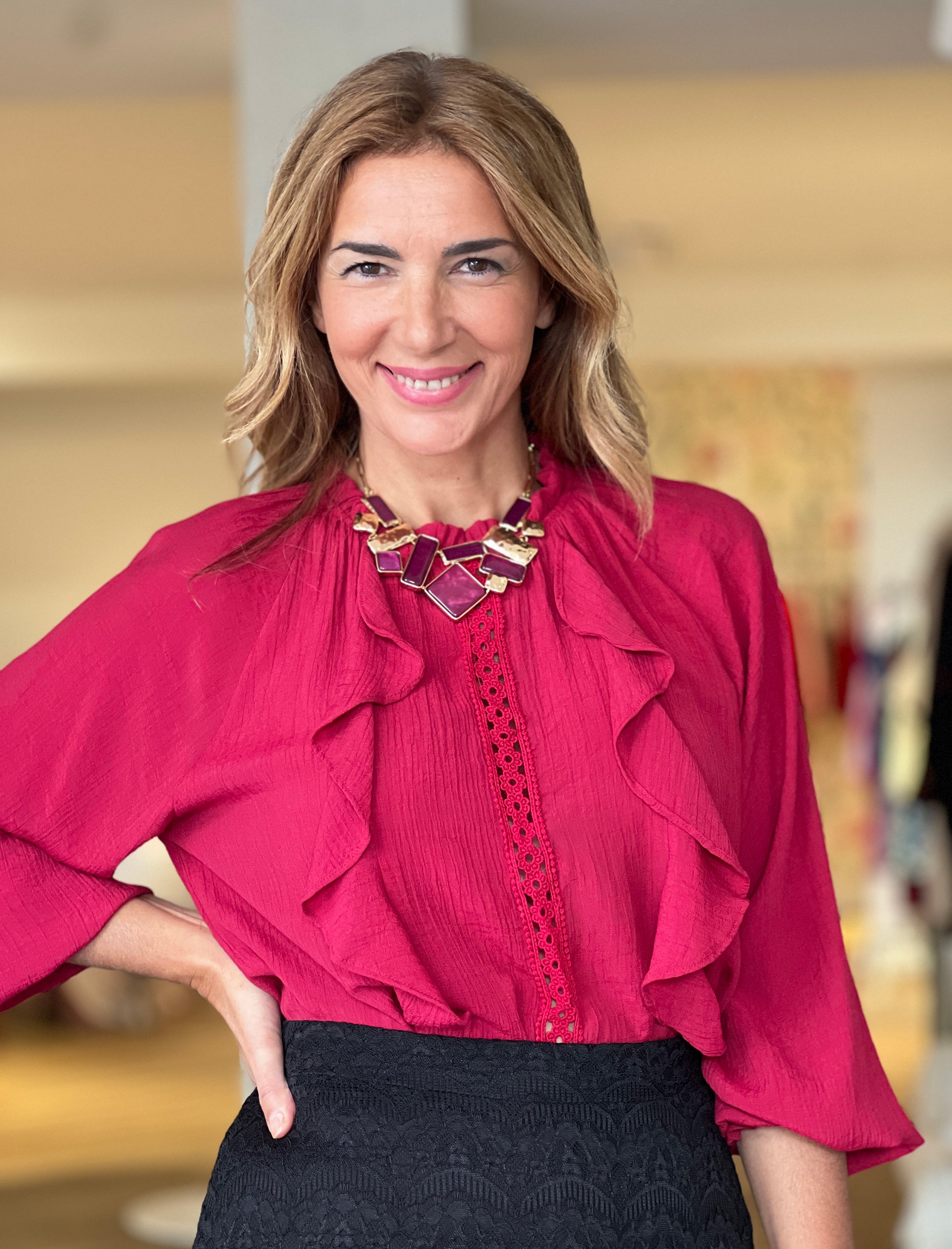 Camisa boho burdeos