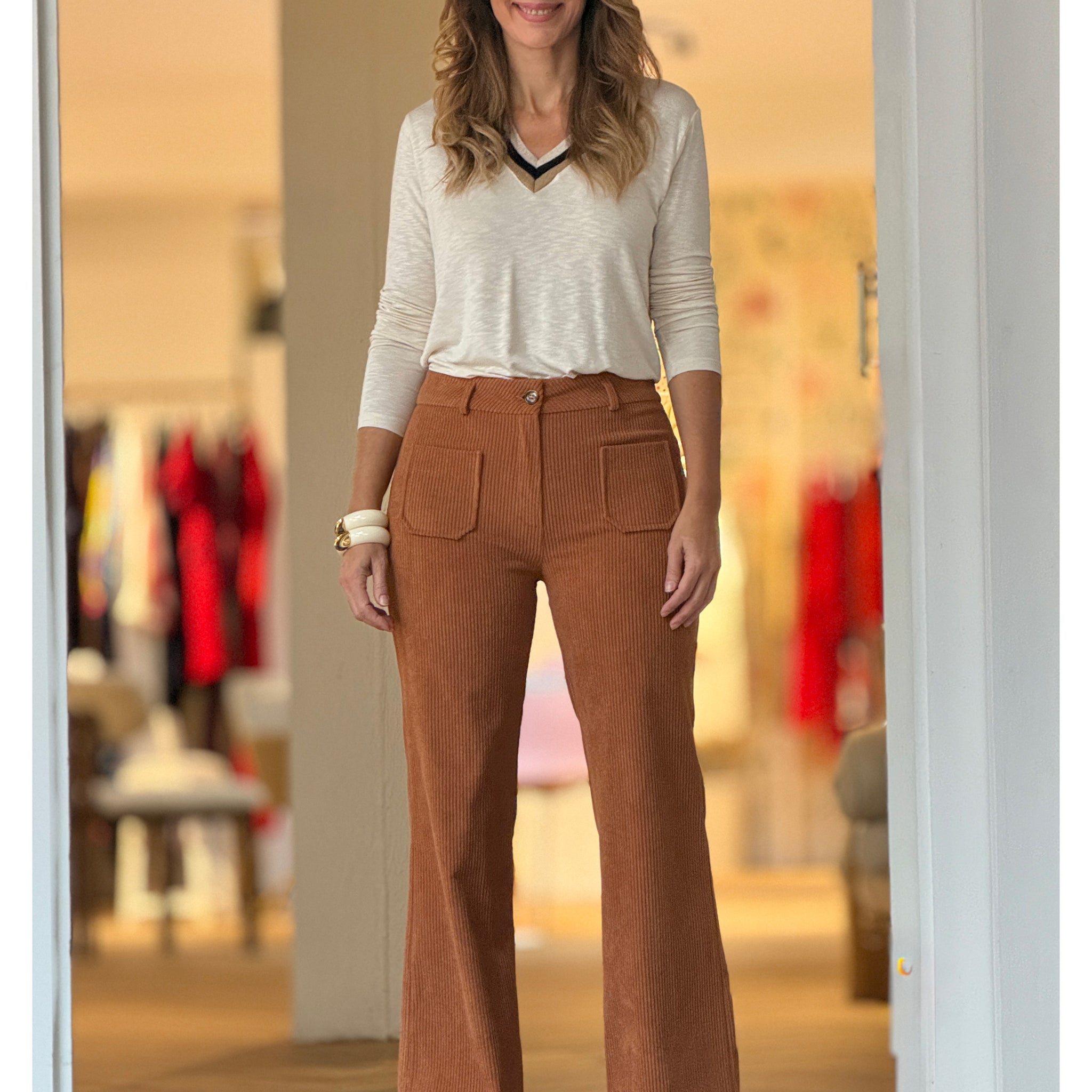 Pantalón de pana mujer ideal camel