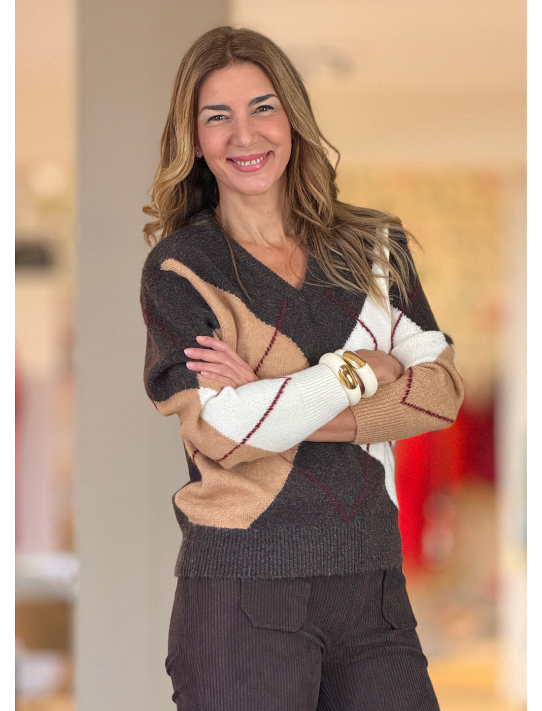 Jersey de rombos marrón