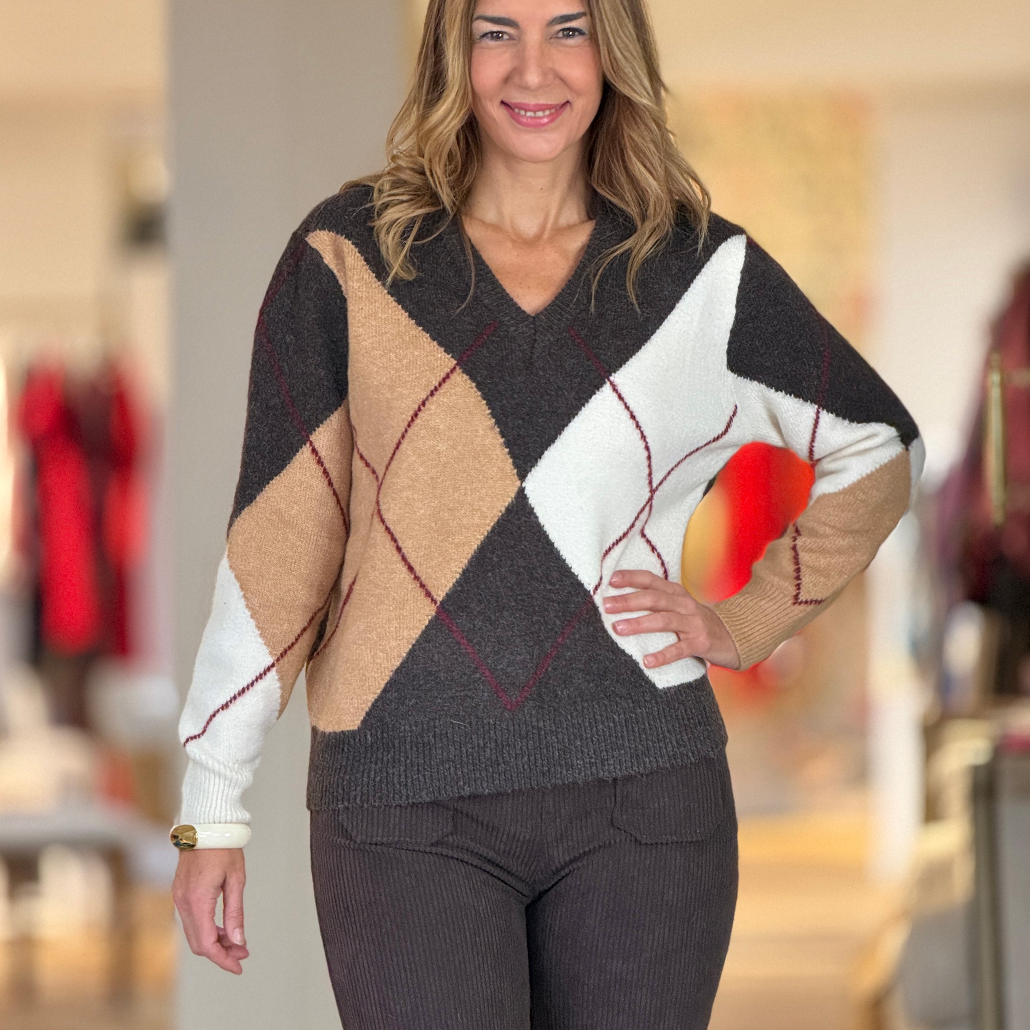 Jersey de rombos marrón