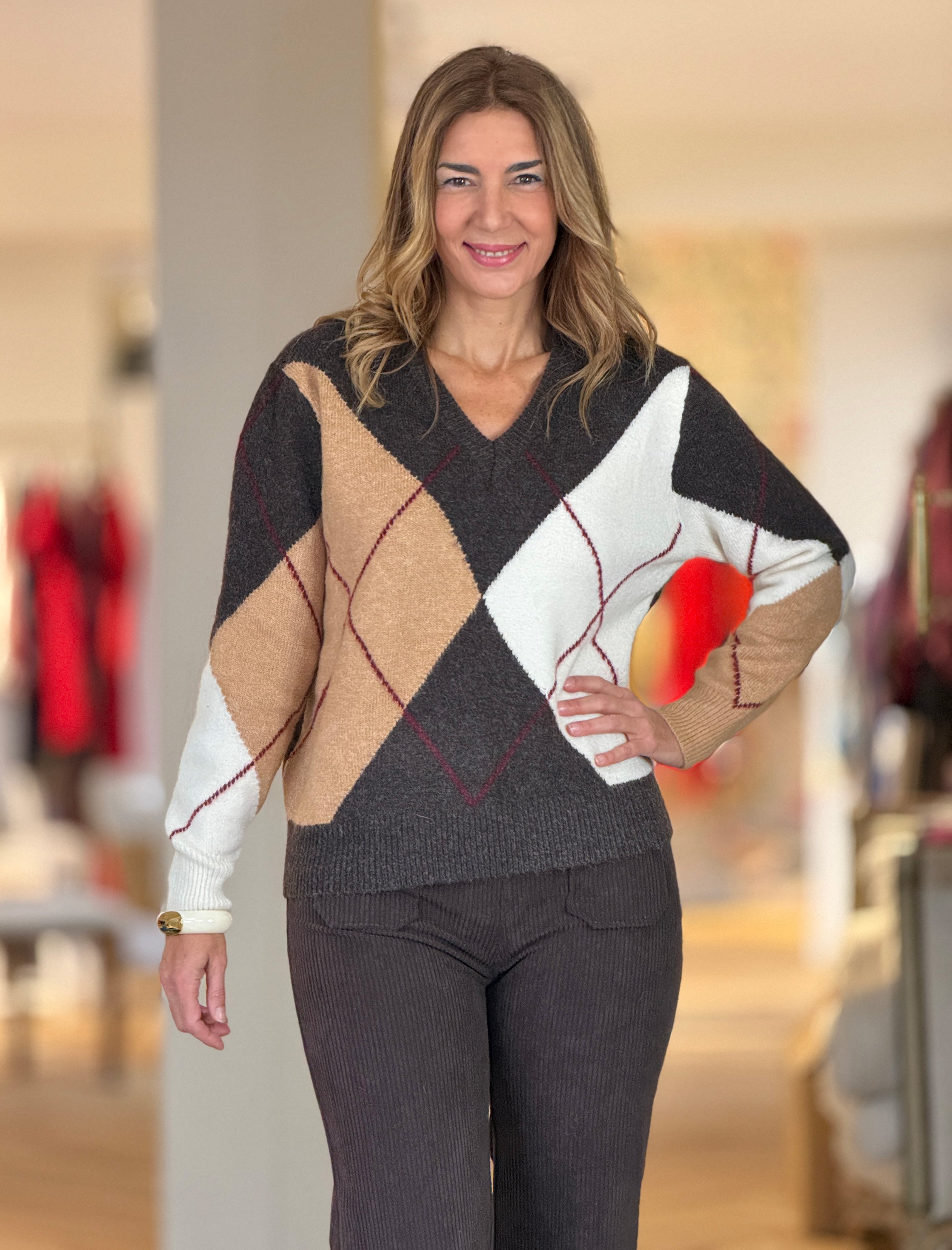 Jersey de rombos marrón