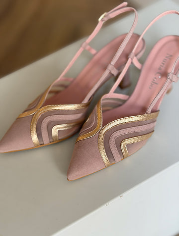 Zapato mujer nude tacón medio muy chic de rejilla