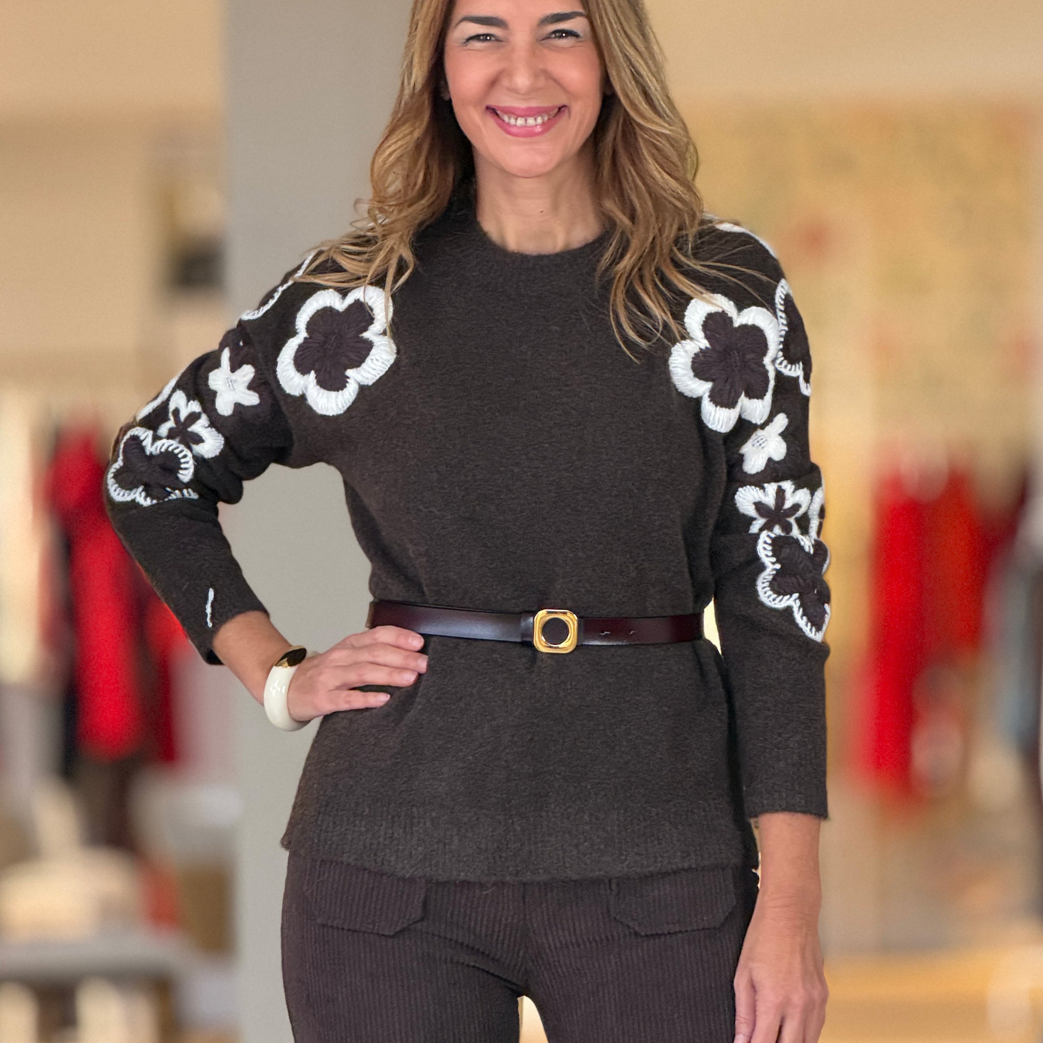 Jersey marrón flores chic