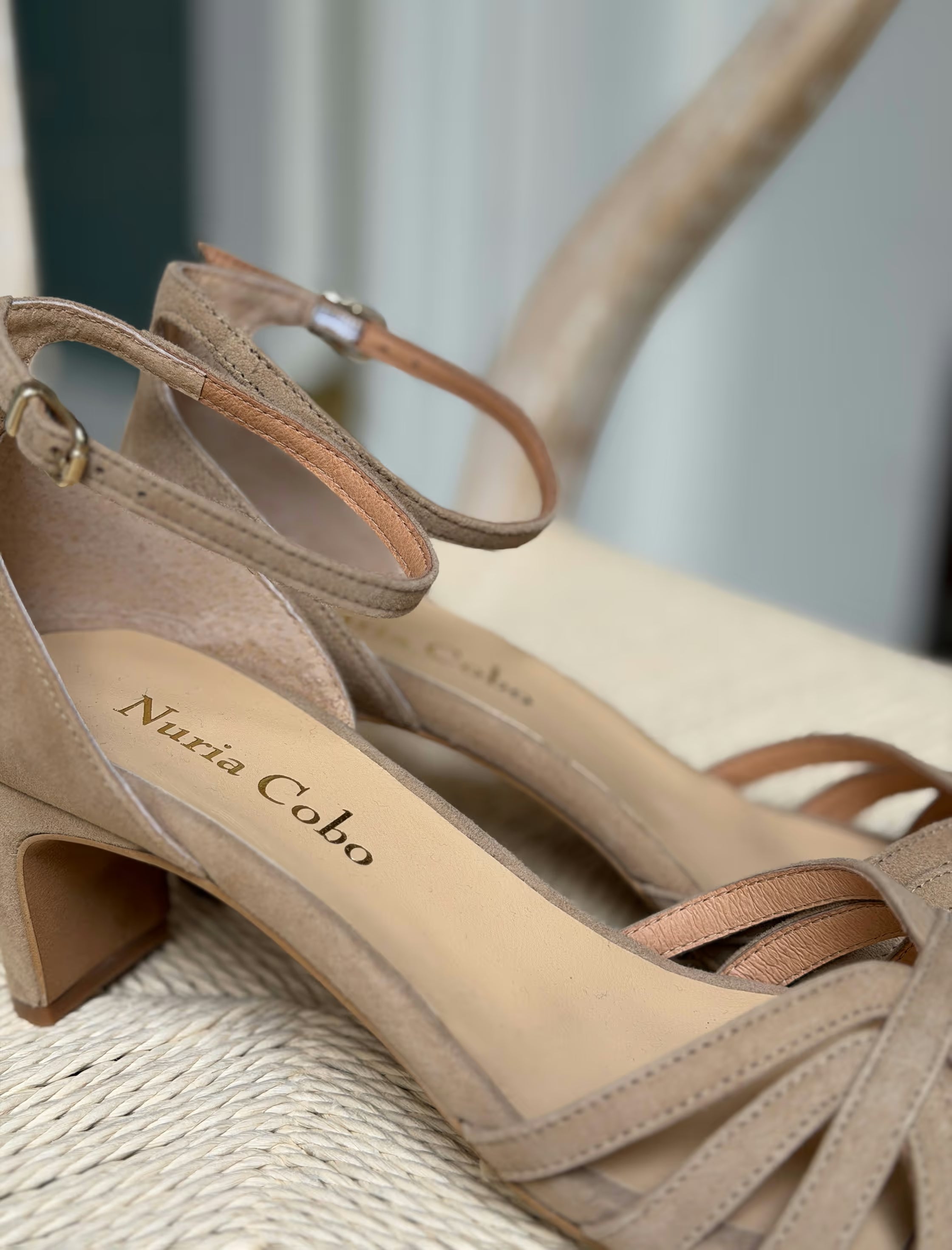 Fabiola medium heel beige strap sandal