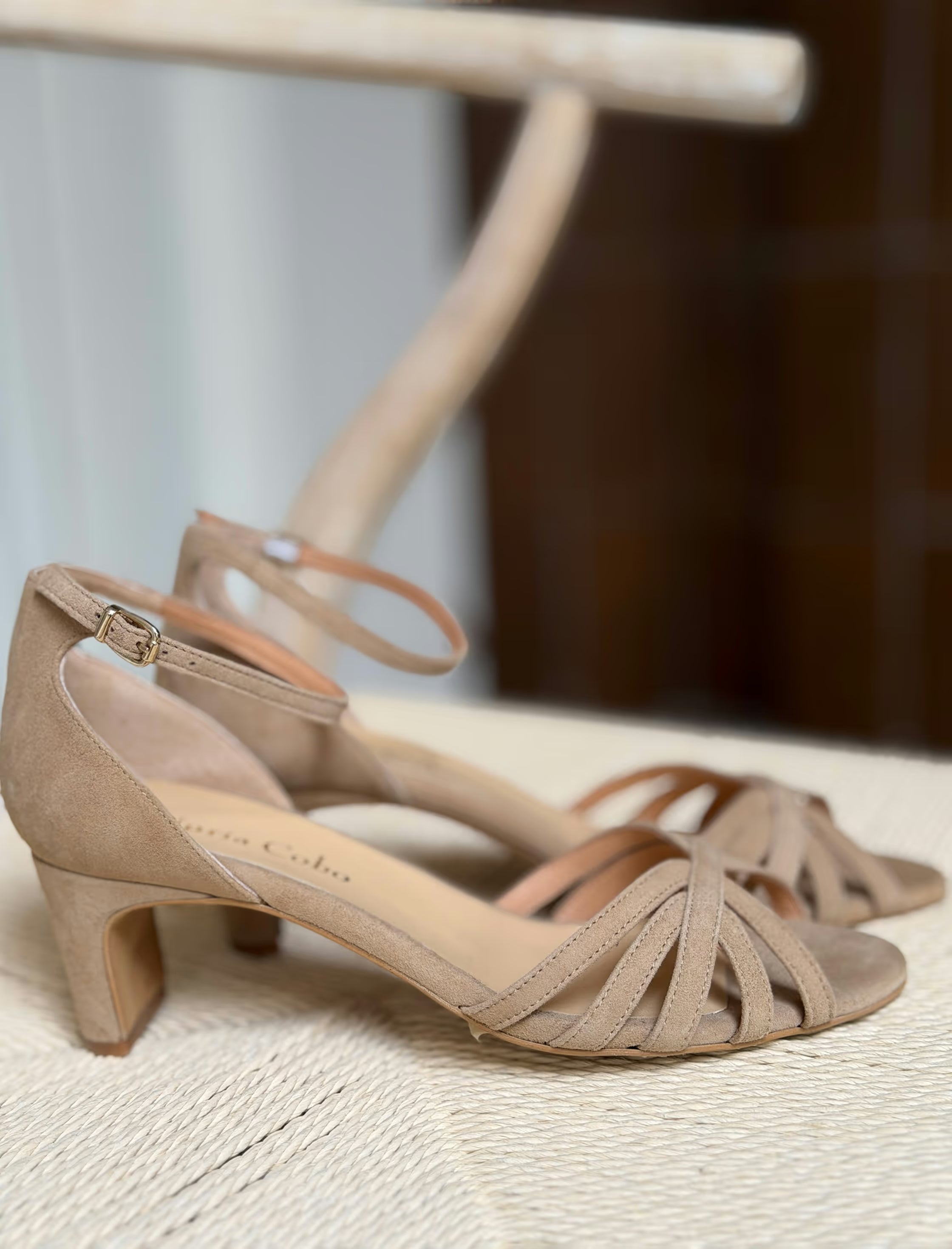 Fabiola medium heel beige strap sandal