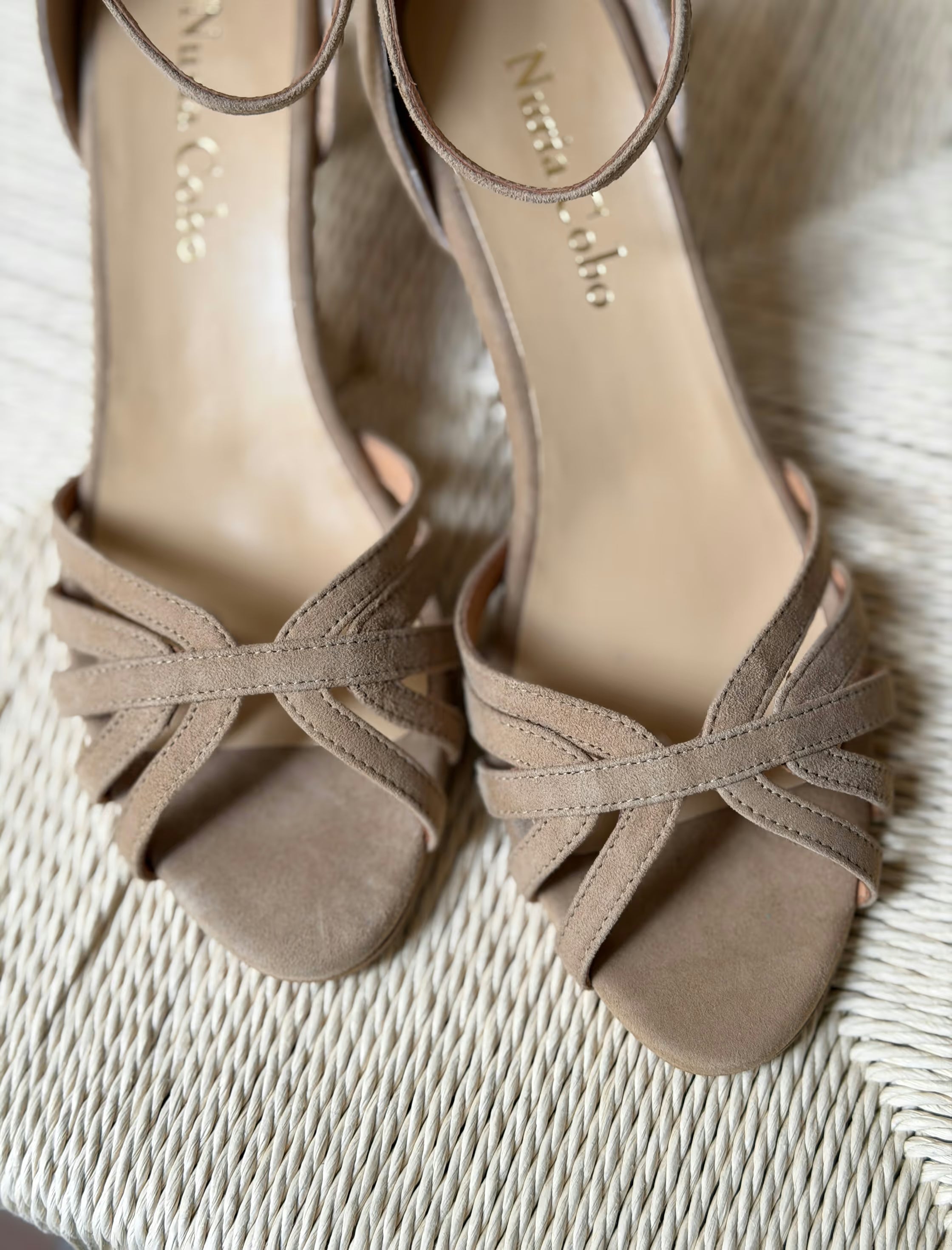 Fabiola medium heel beige strap sandal