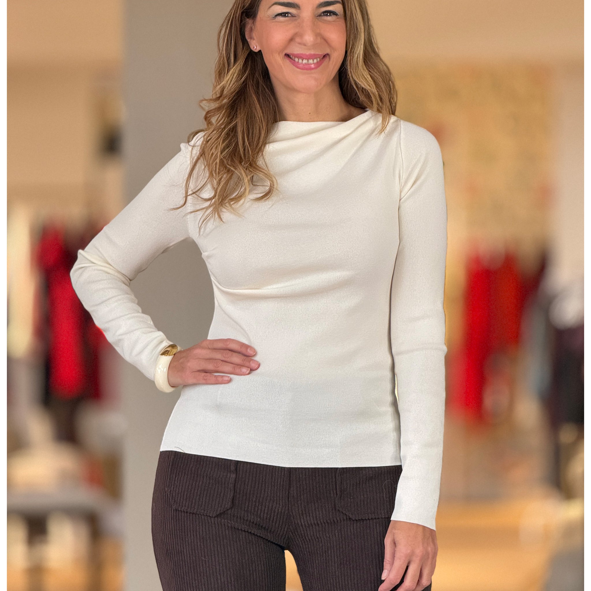 Jersey beig pliegues chic