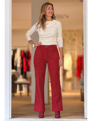 Pantalón de pana mujer ideal teja coral