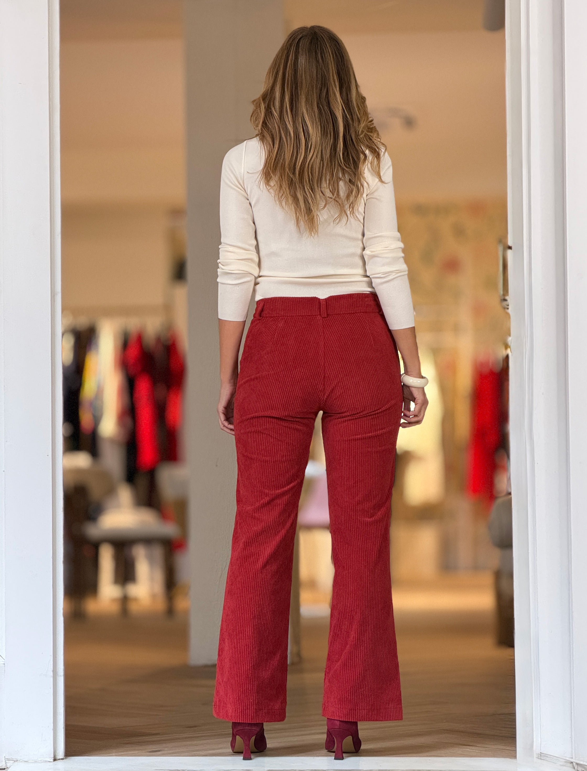 Pantalón de pana mujer ideal teja coral
