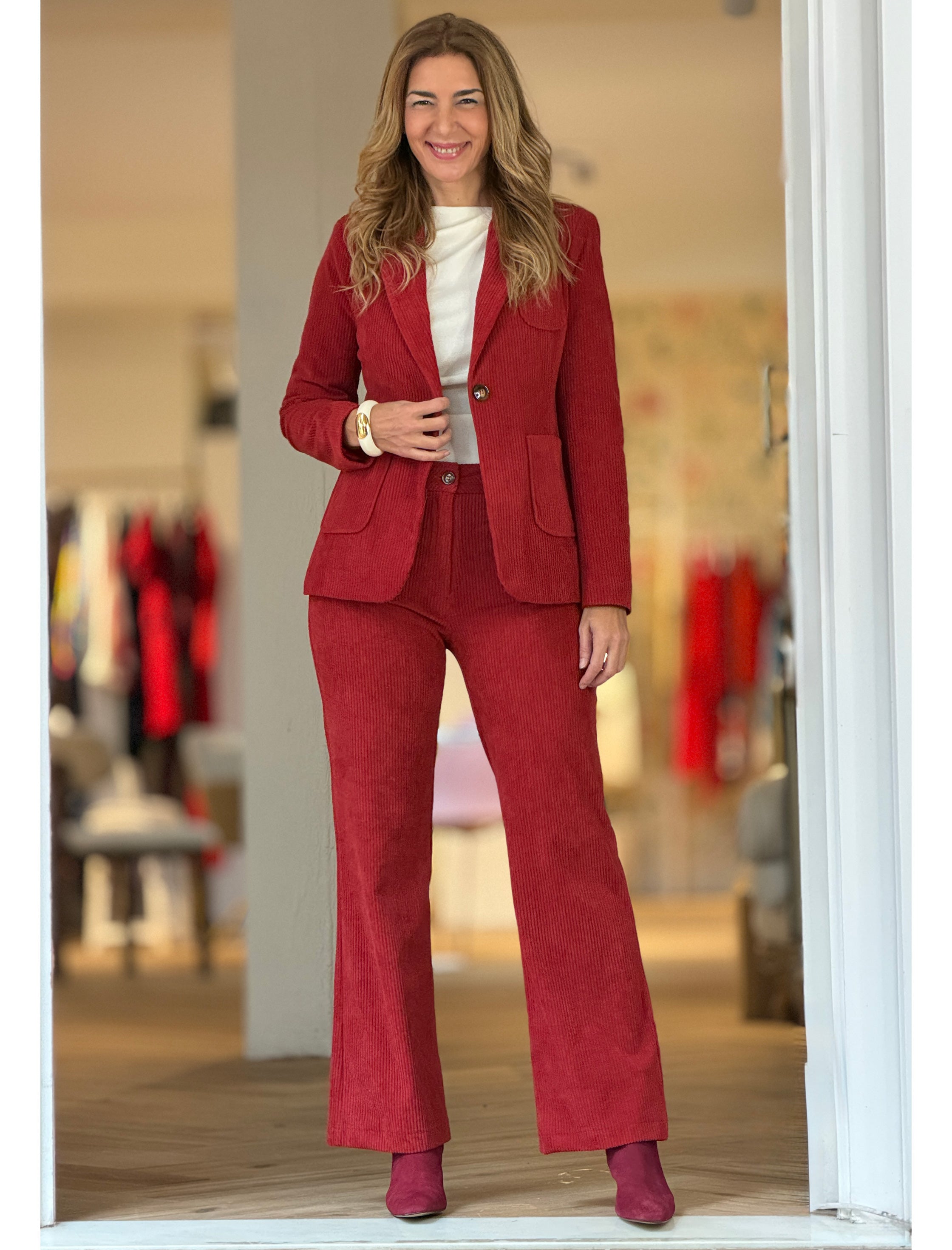 Chaqueta de pana blazer teja coral