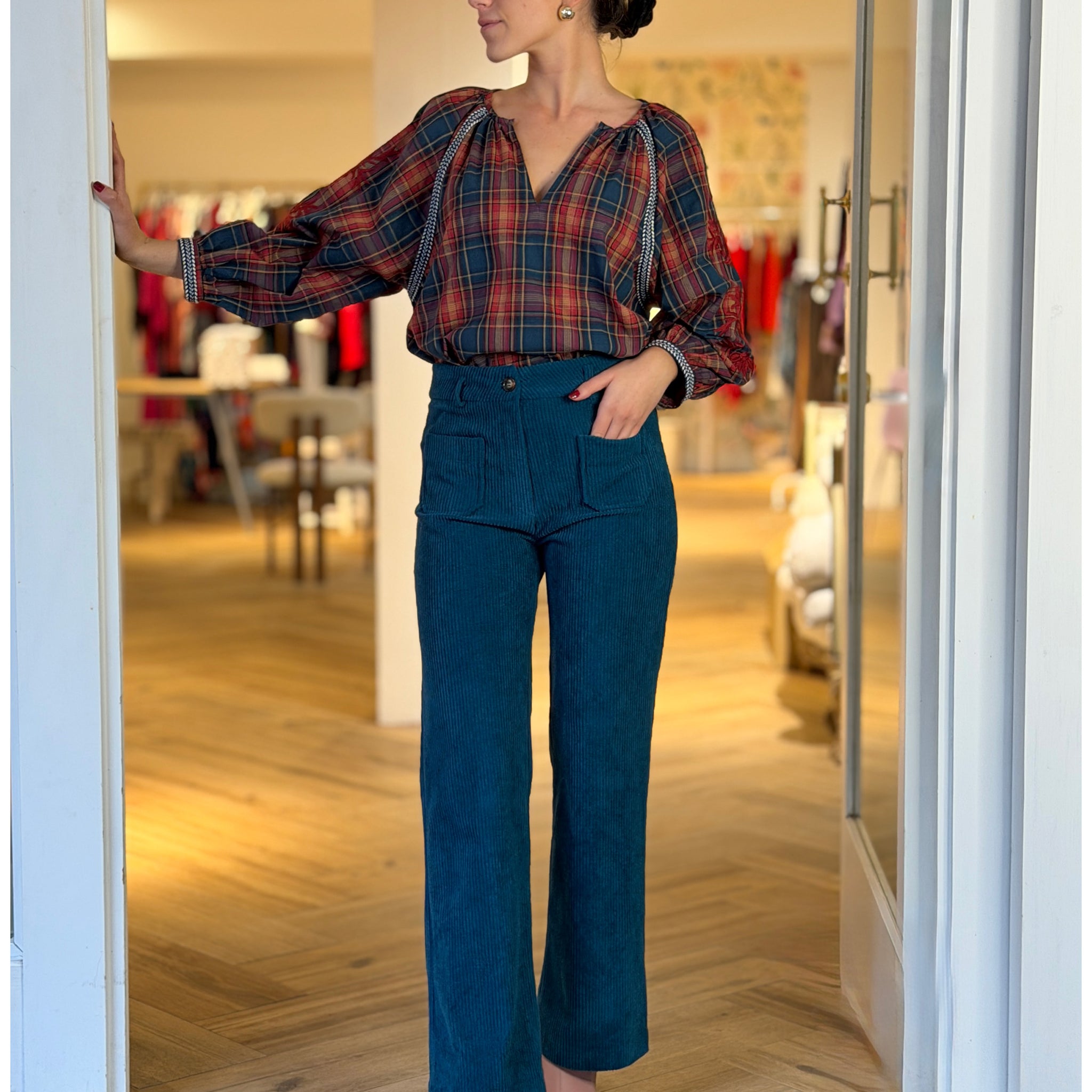 Pantalón de pana mujer ideal azul