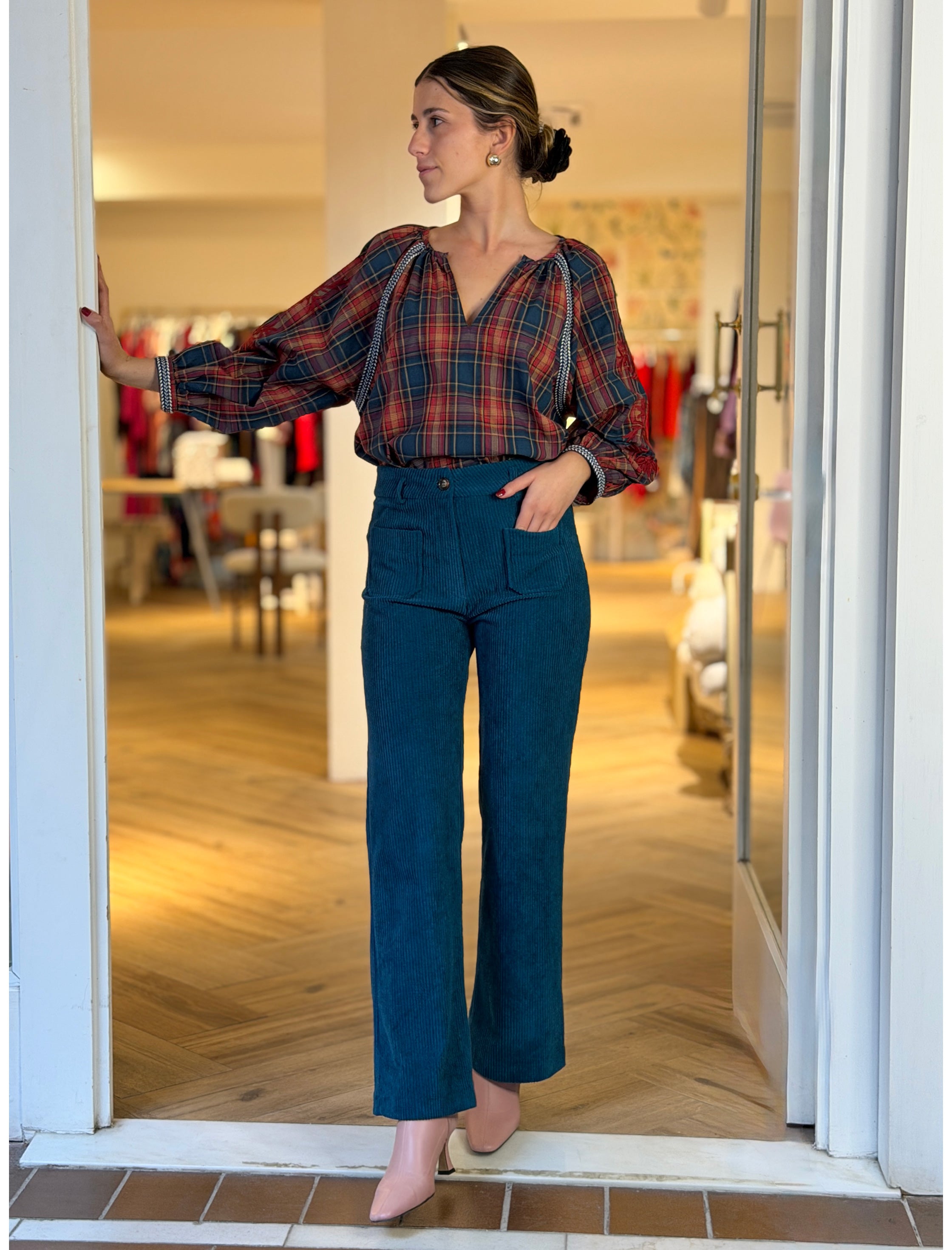 Pantalón de pana mujer ideal azul