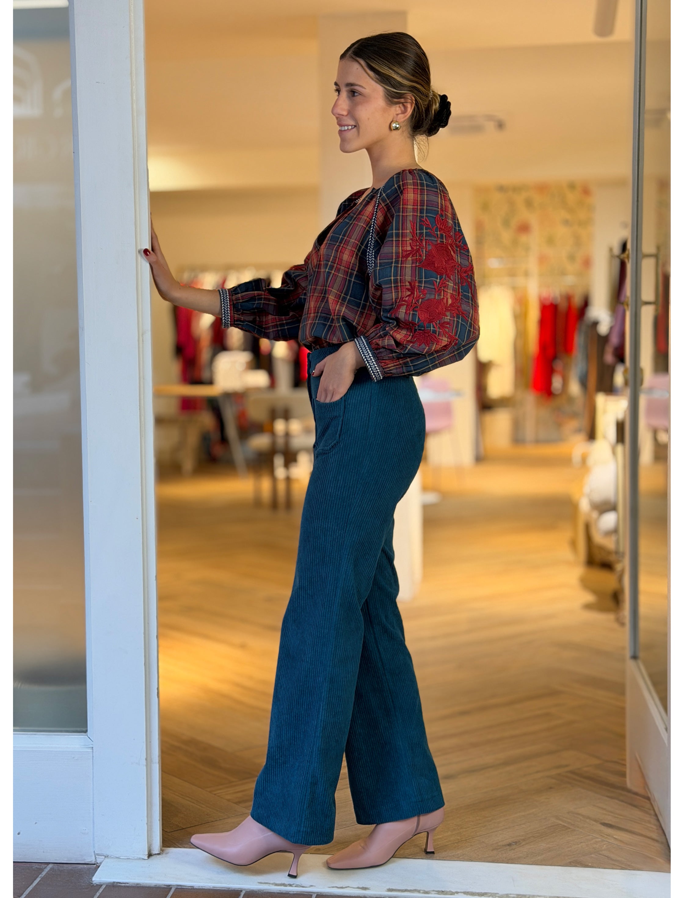 Pantalón de pana mujer ideal azul