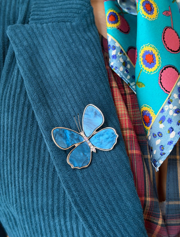 Broche mariposa esmaltada azul