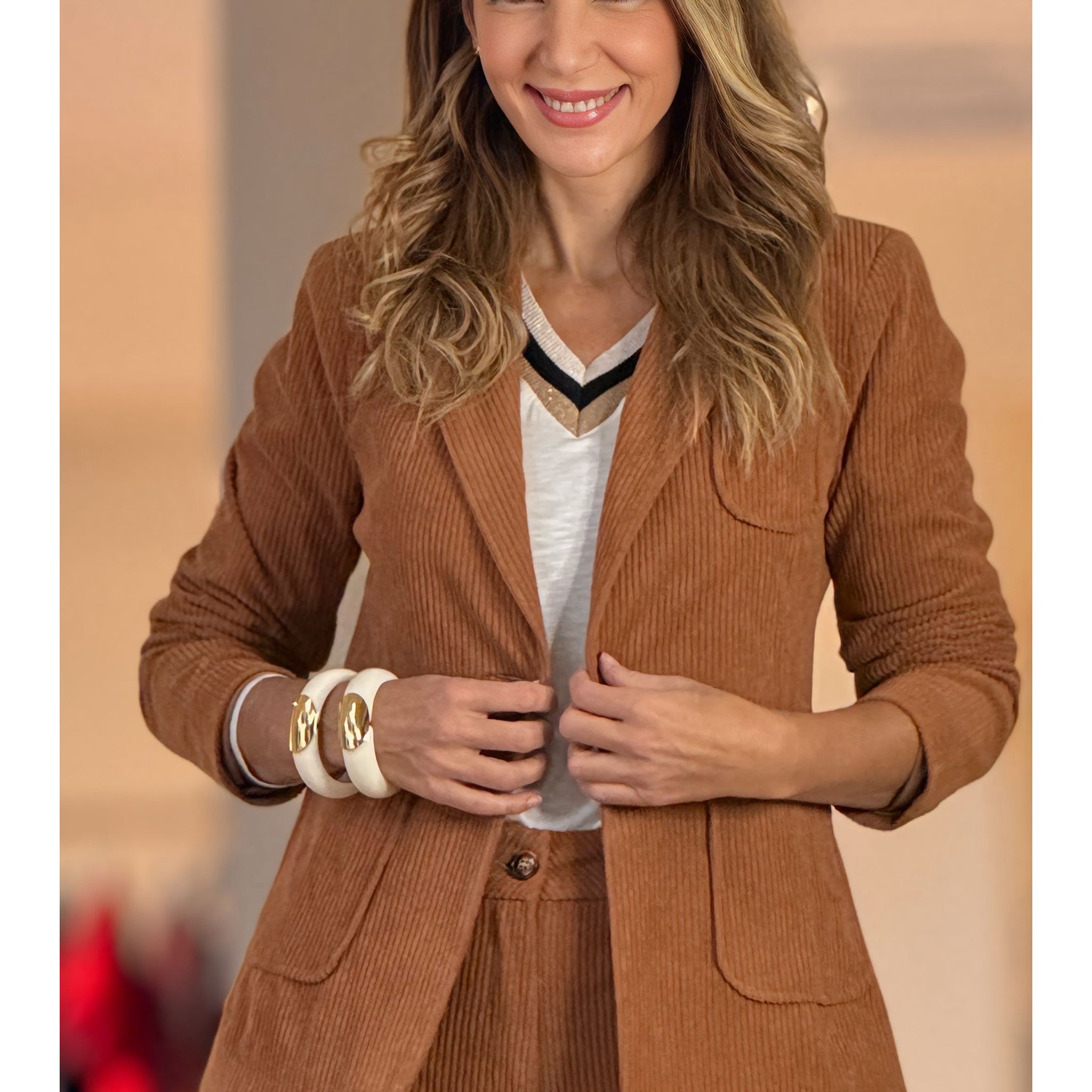 Chaqueta de pana blazer camel