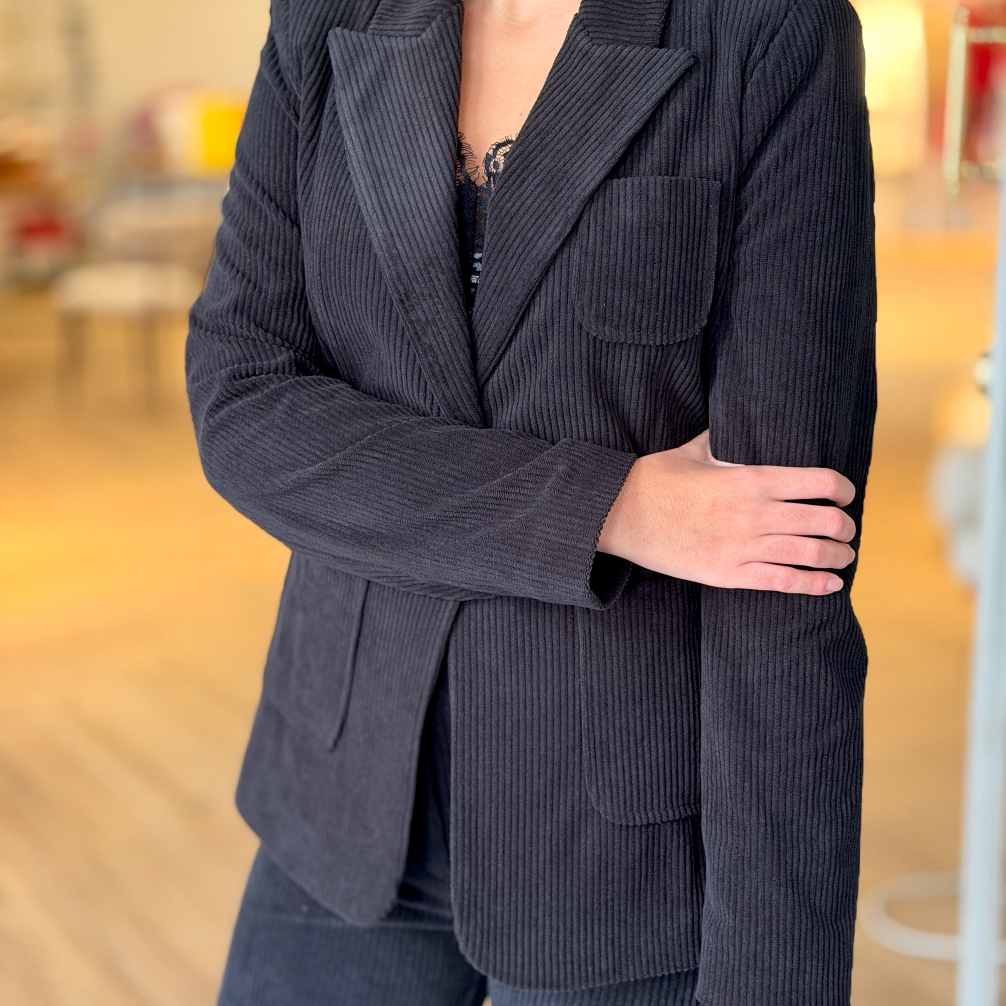 Chaqueta de pana blazer negra