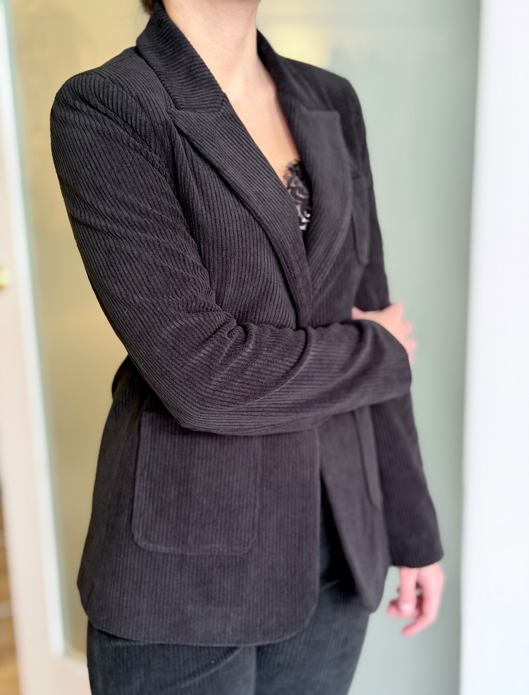 Chaqueta de pana blazer negra