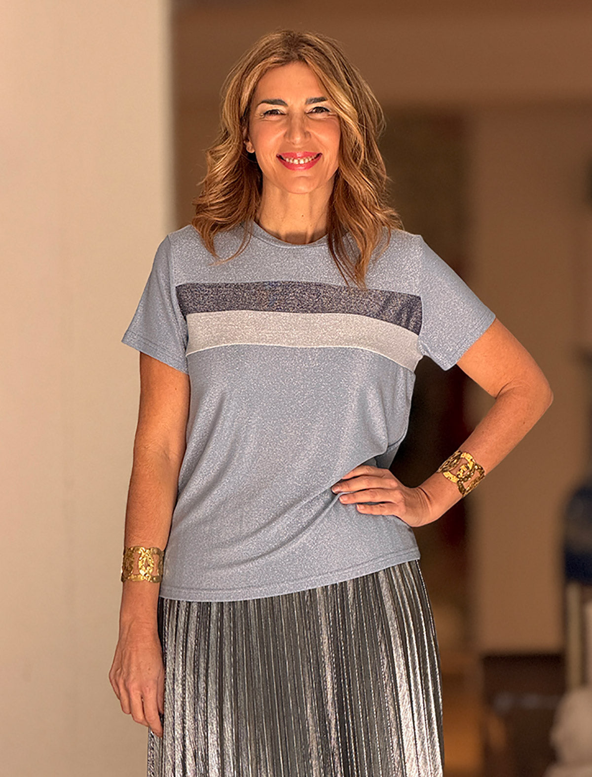 Camiseta listas chic celeste