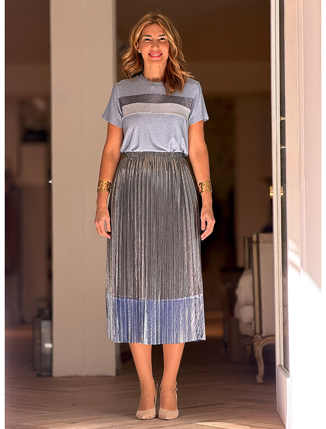 Camiseta listas chic celeste