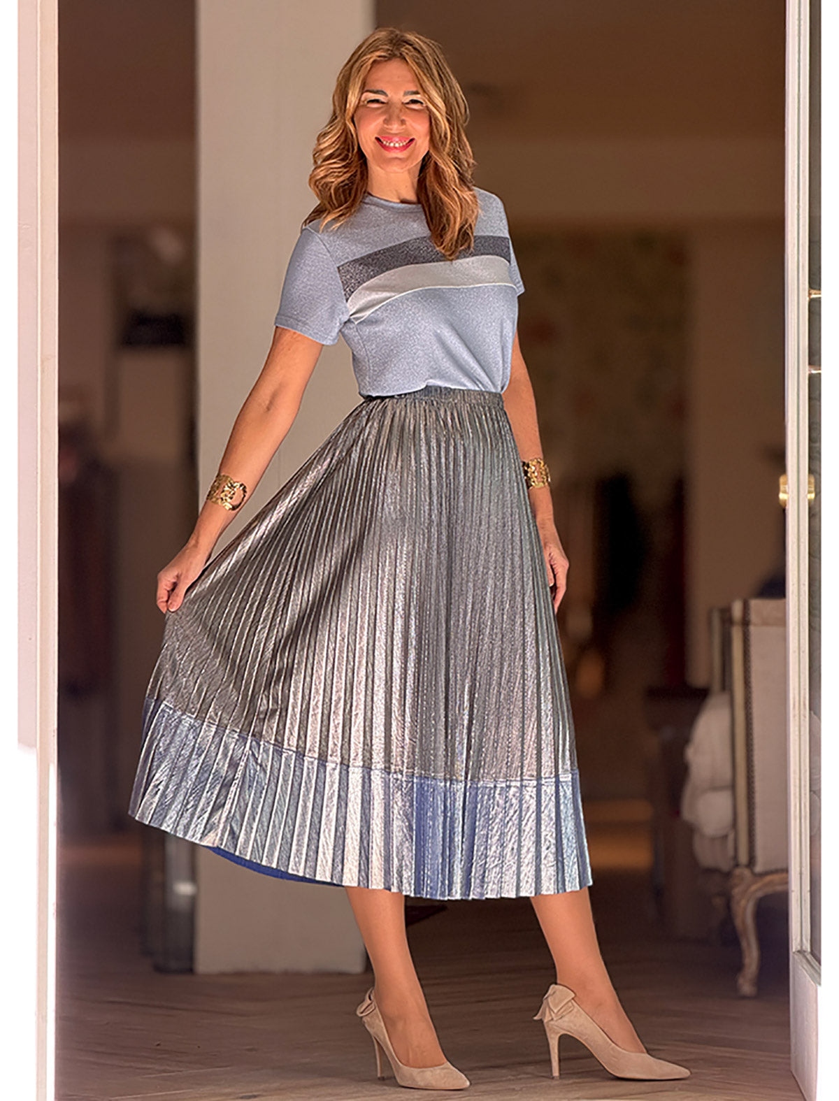 Falda de tablas lurex azul