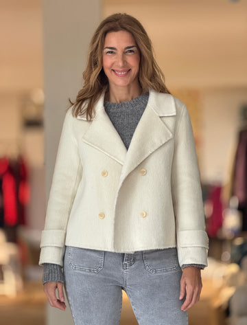 Chaqueta cruzada de lana beig claro