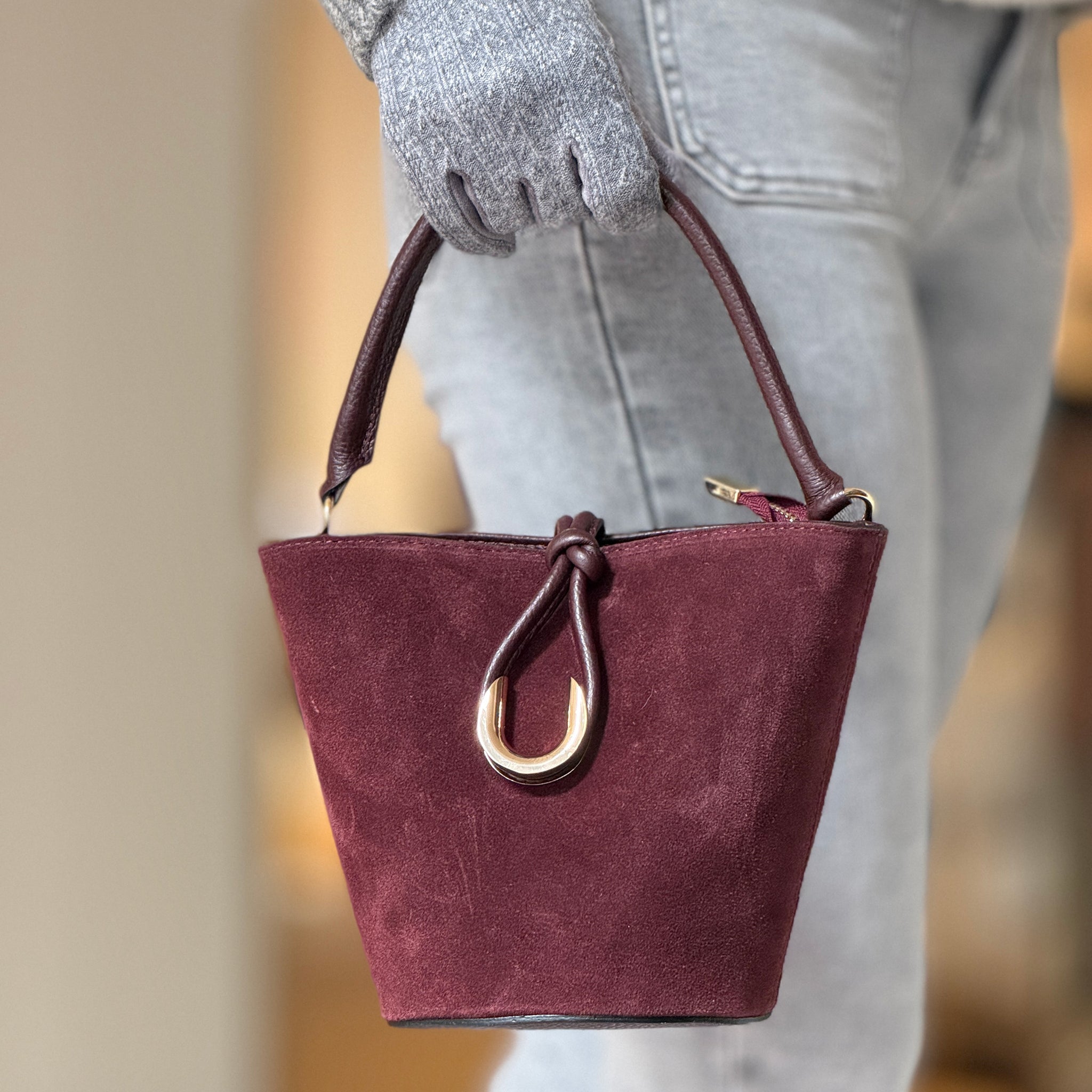 Bolso mini cesta chic burdeos