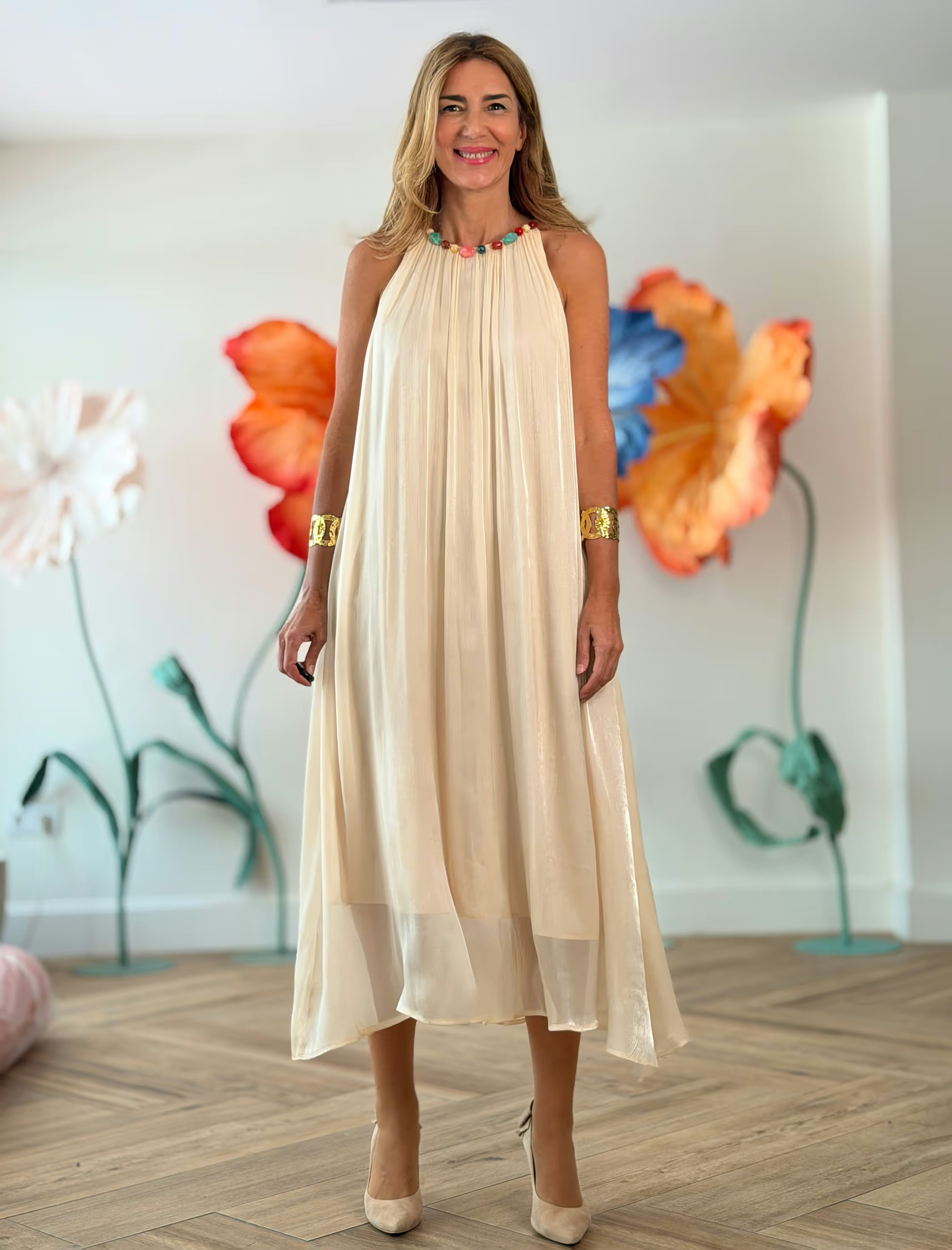Vestido largo beige Atenas