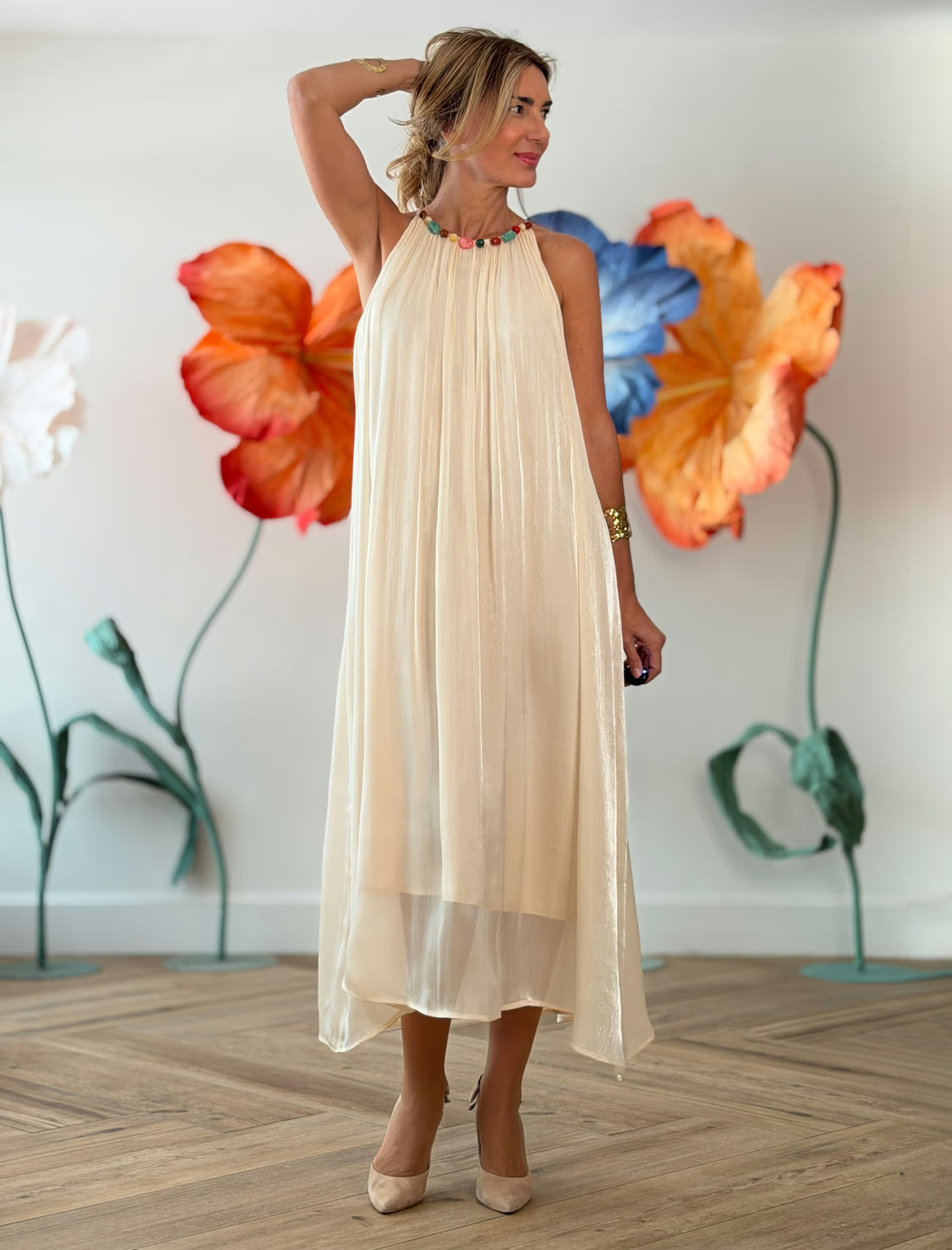 Vestido largo beige Atenas