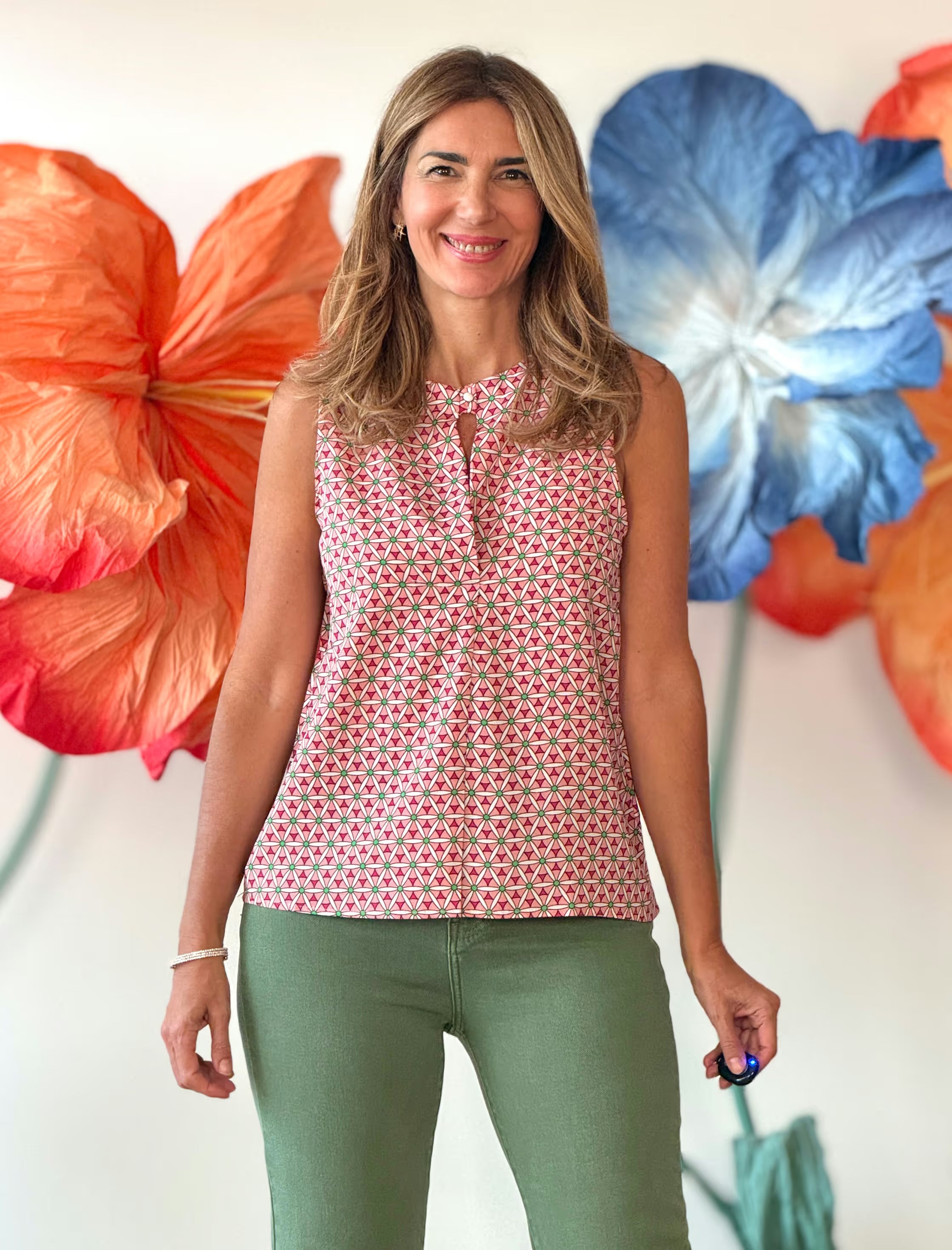 Pink printed flowy blouse