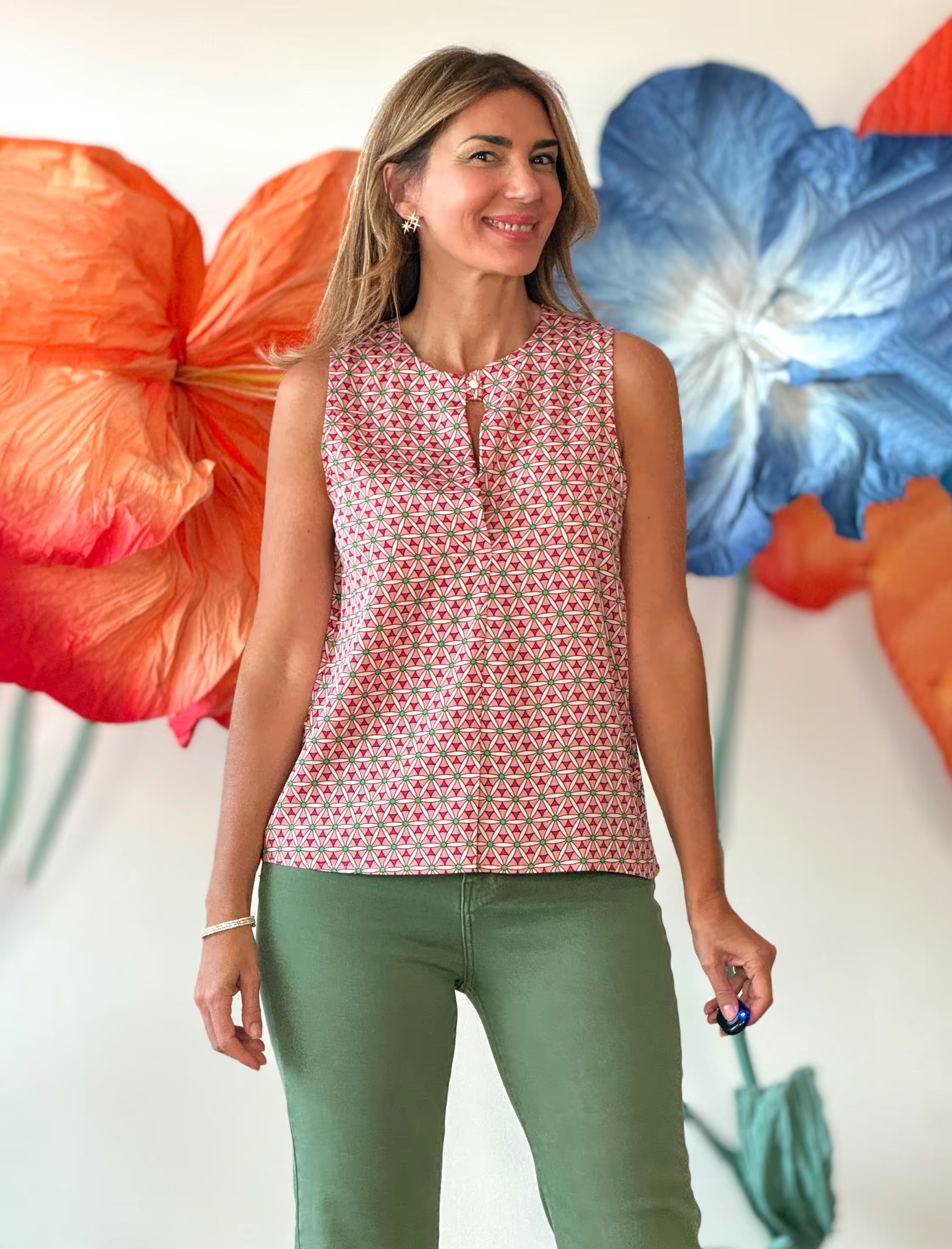 Pink printed flowy blouse