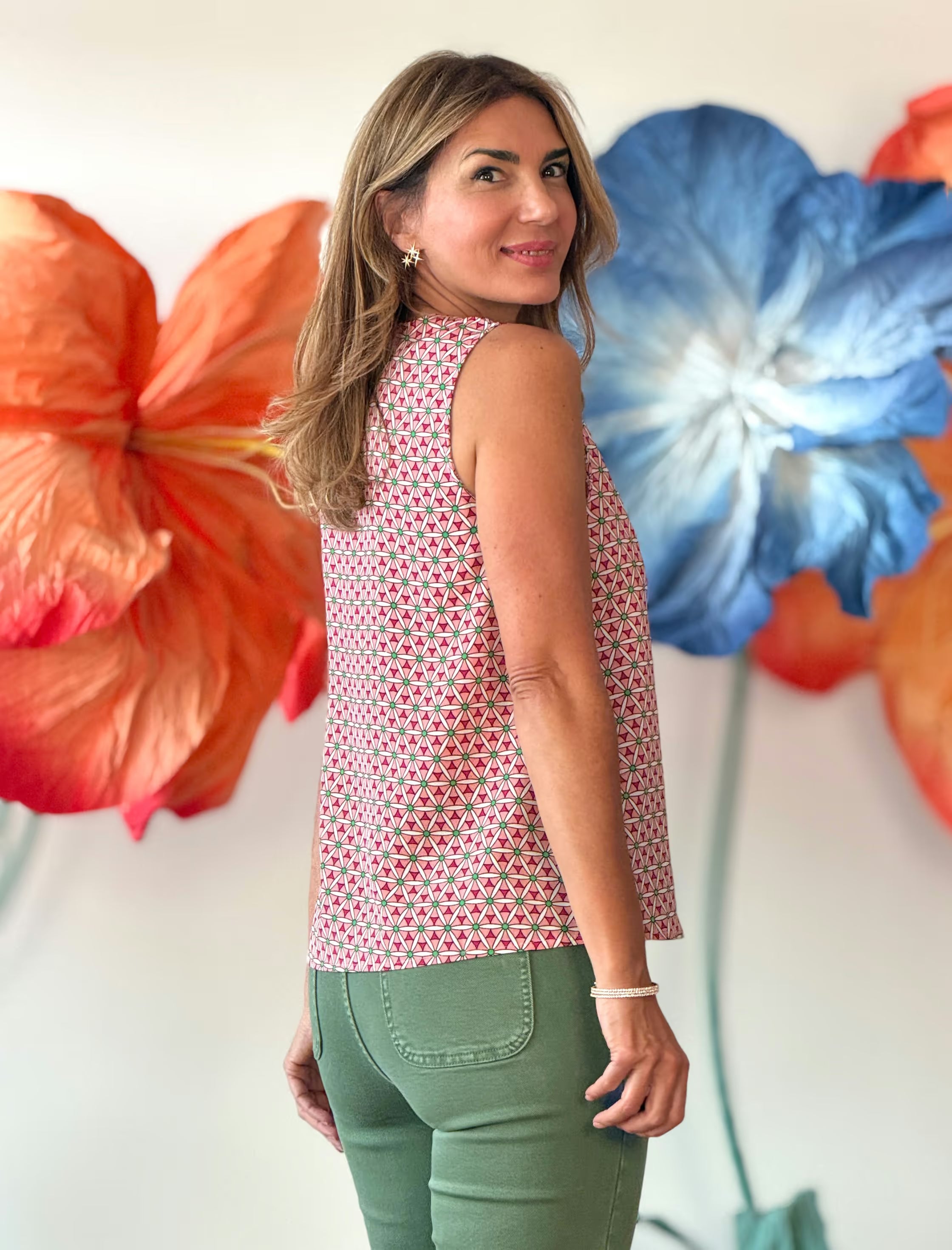 Pink printed flowy blouse