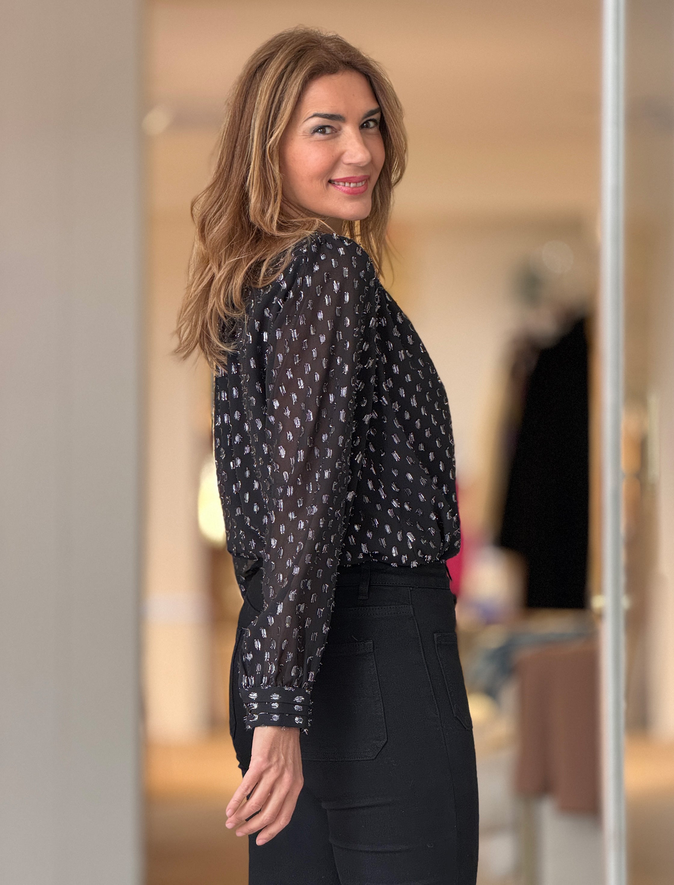 FLUID SHIRT WITH SILVER DOTS