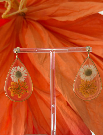 pendientes flor natural naranja