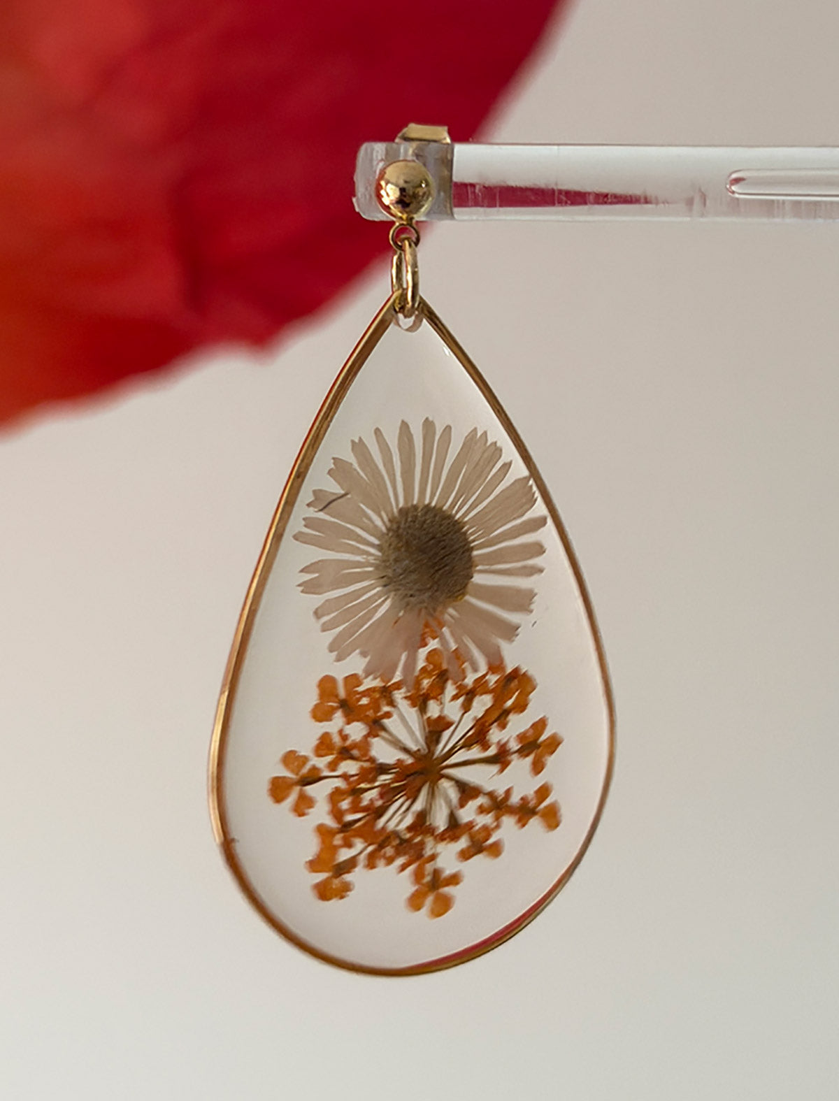 pendientes flor natural naranja