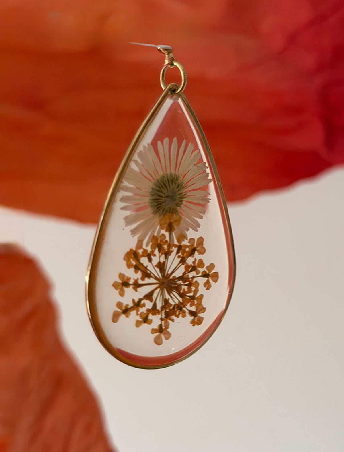 pendientes flor natural naranja