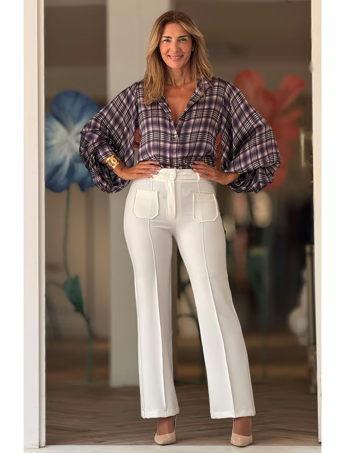 Pantalón blanco de mujer ideal de bolsillos