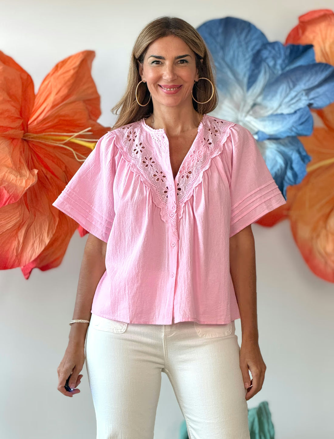 Camisa rosa con encajes Lita