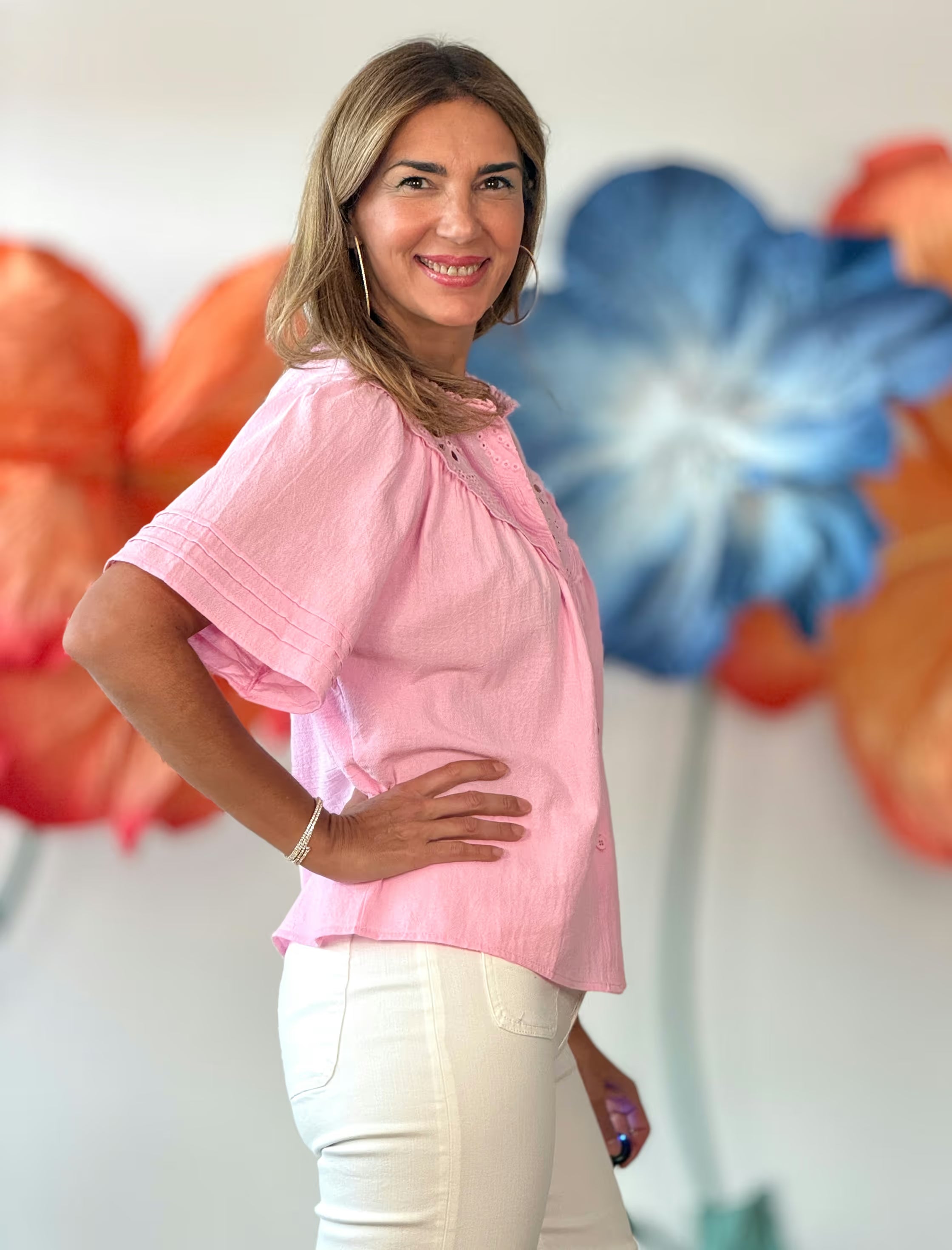 Pink shirt with lace Lita