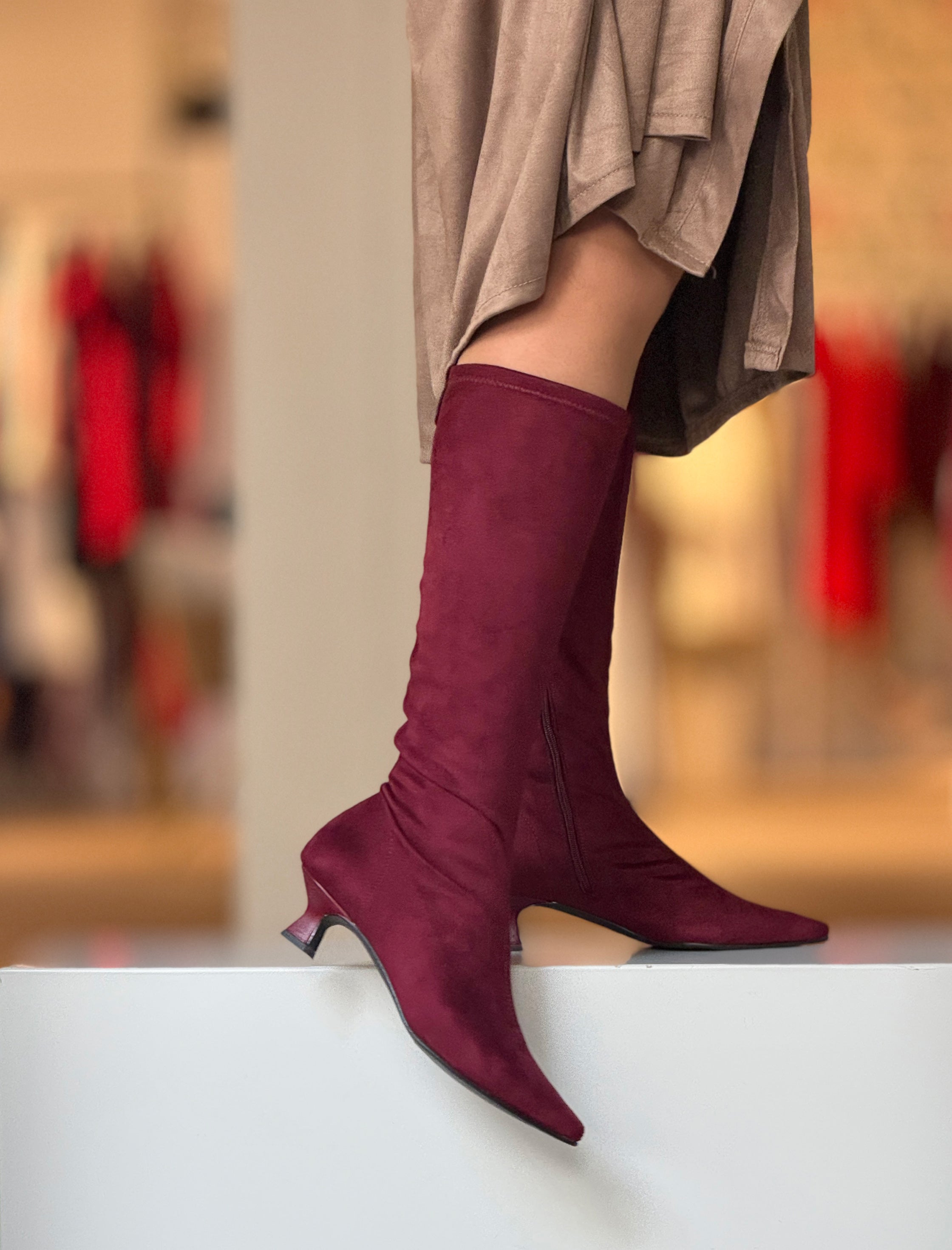 Bota alta de licra Burdeos