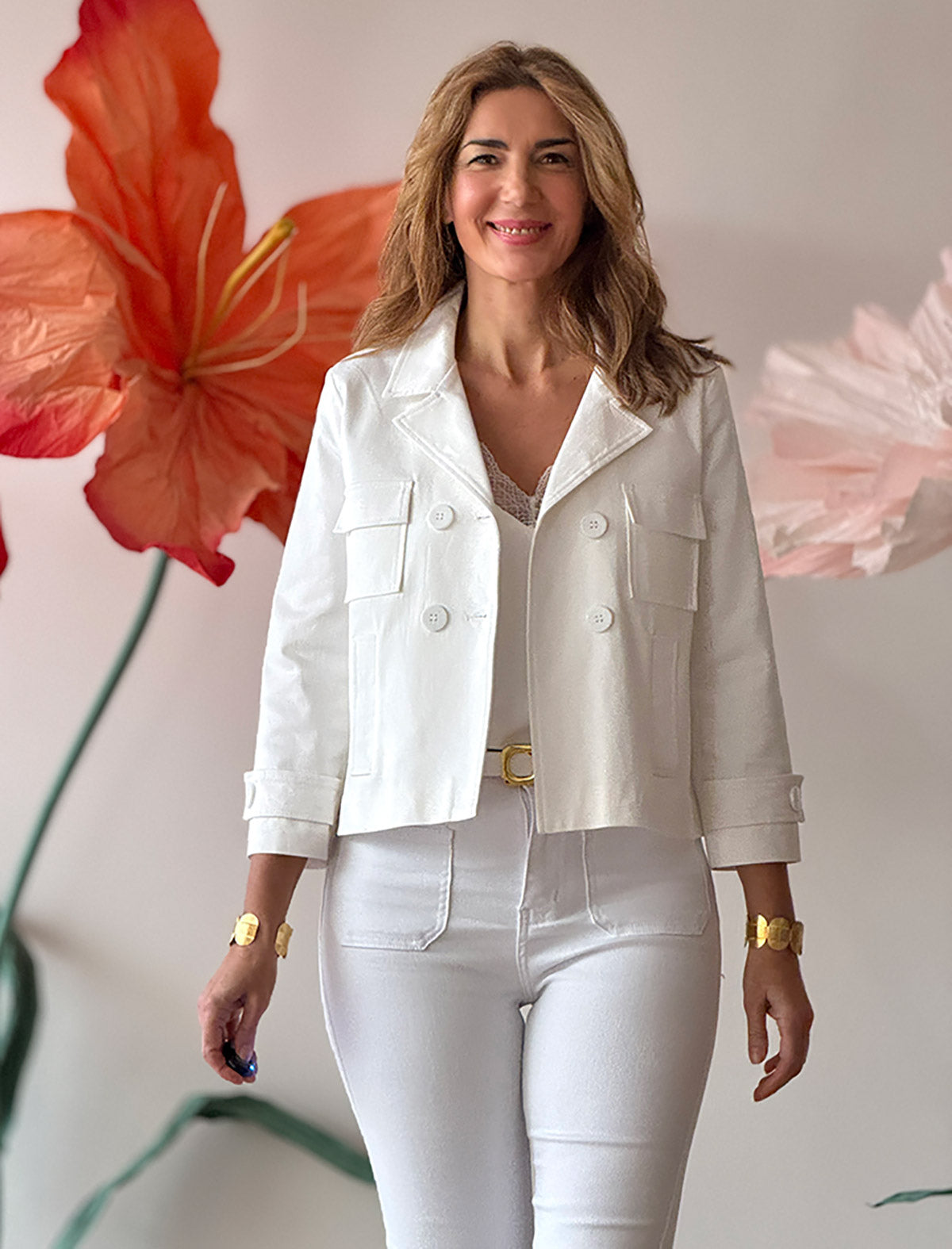 Chaqueta blanca cruzada chic bonita
