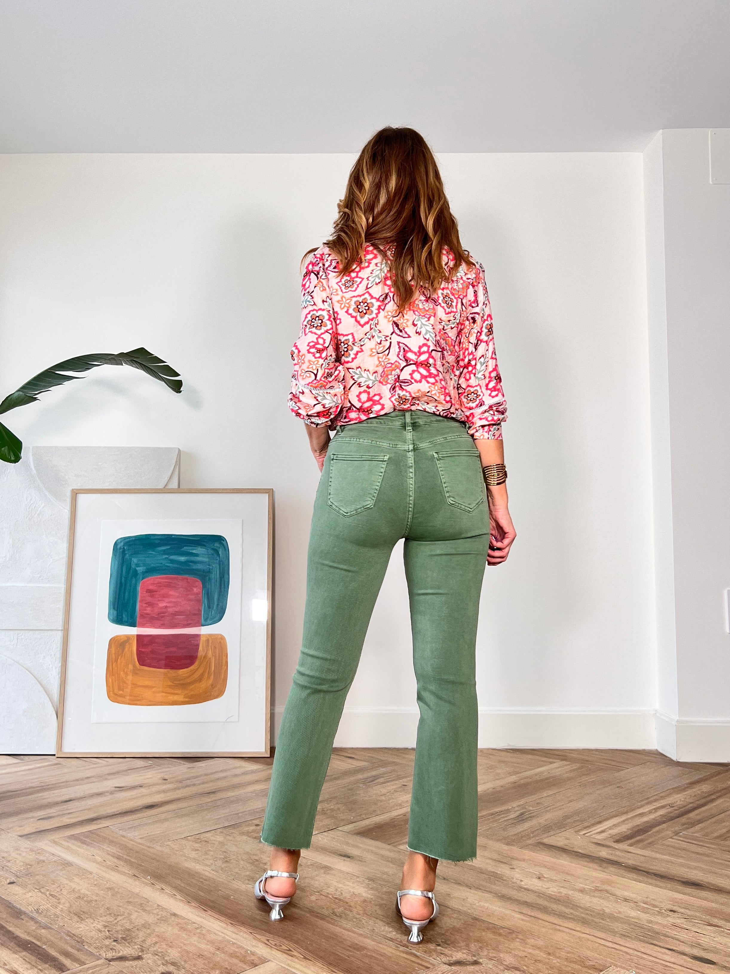 Jeans flare bolsillos trenzado verde