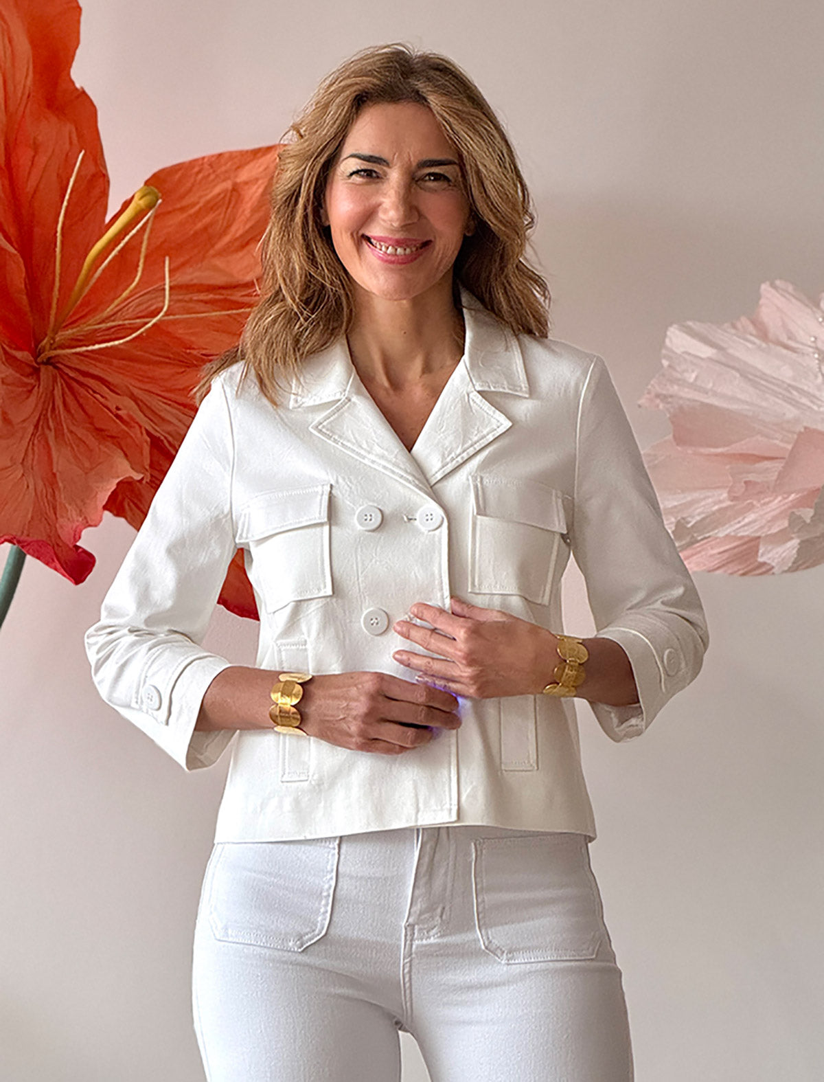 Chaqueta blanca cruzada chic bonita