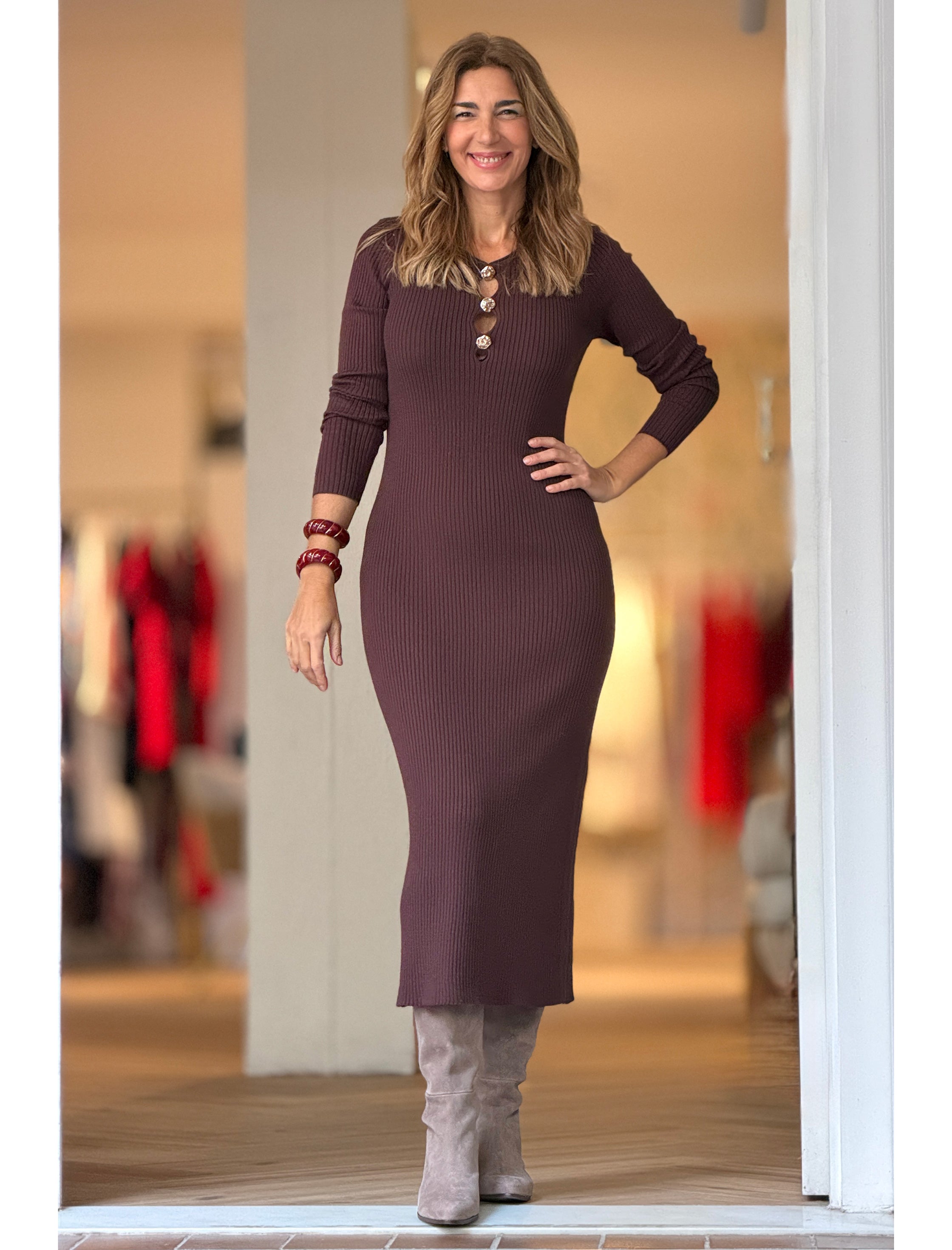 Vestido de punto marrón