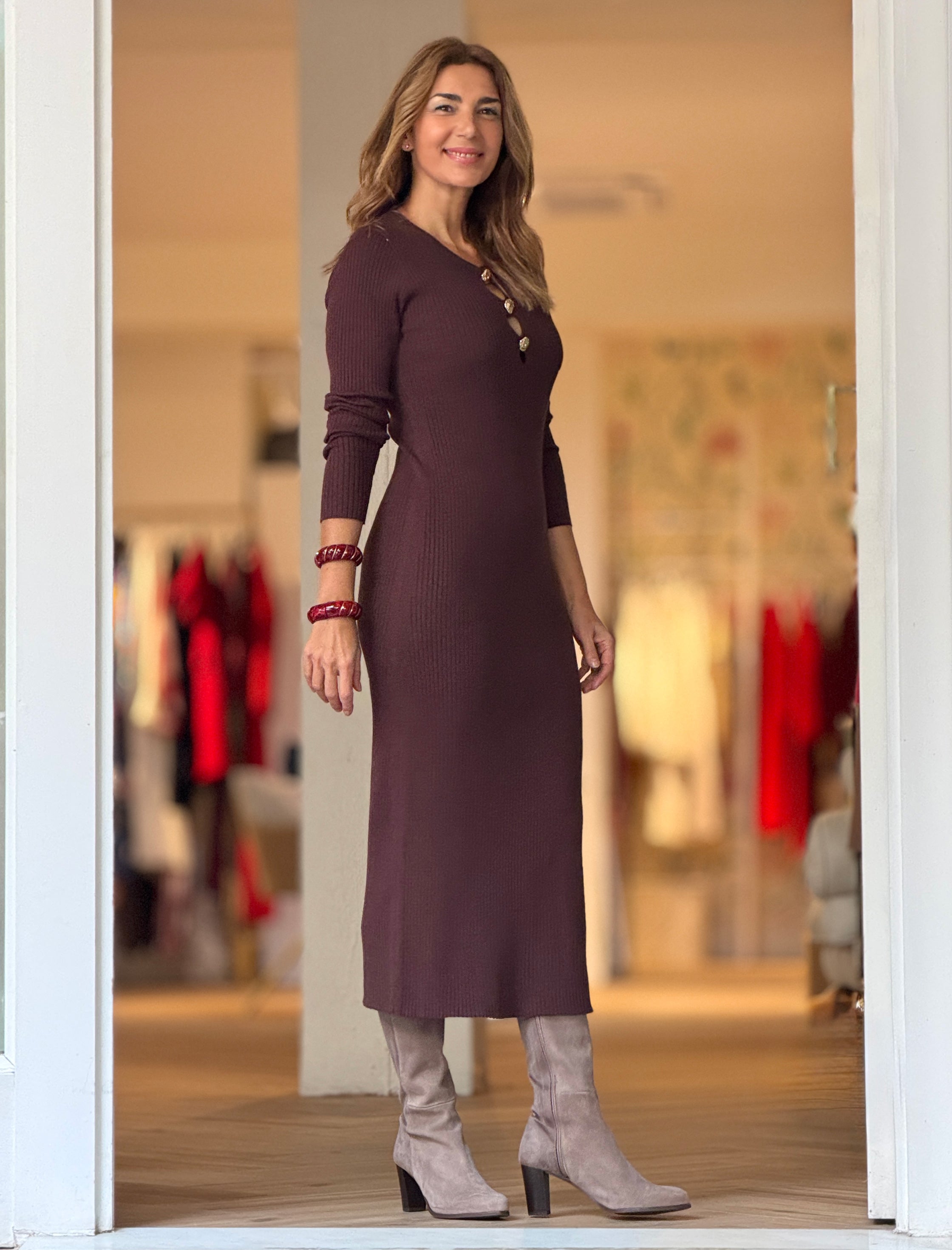 Vestido de punto marrón