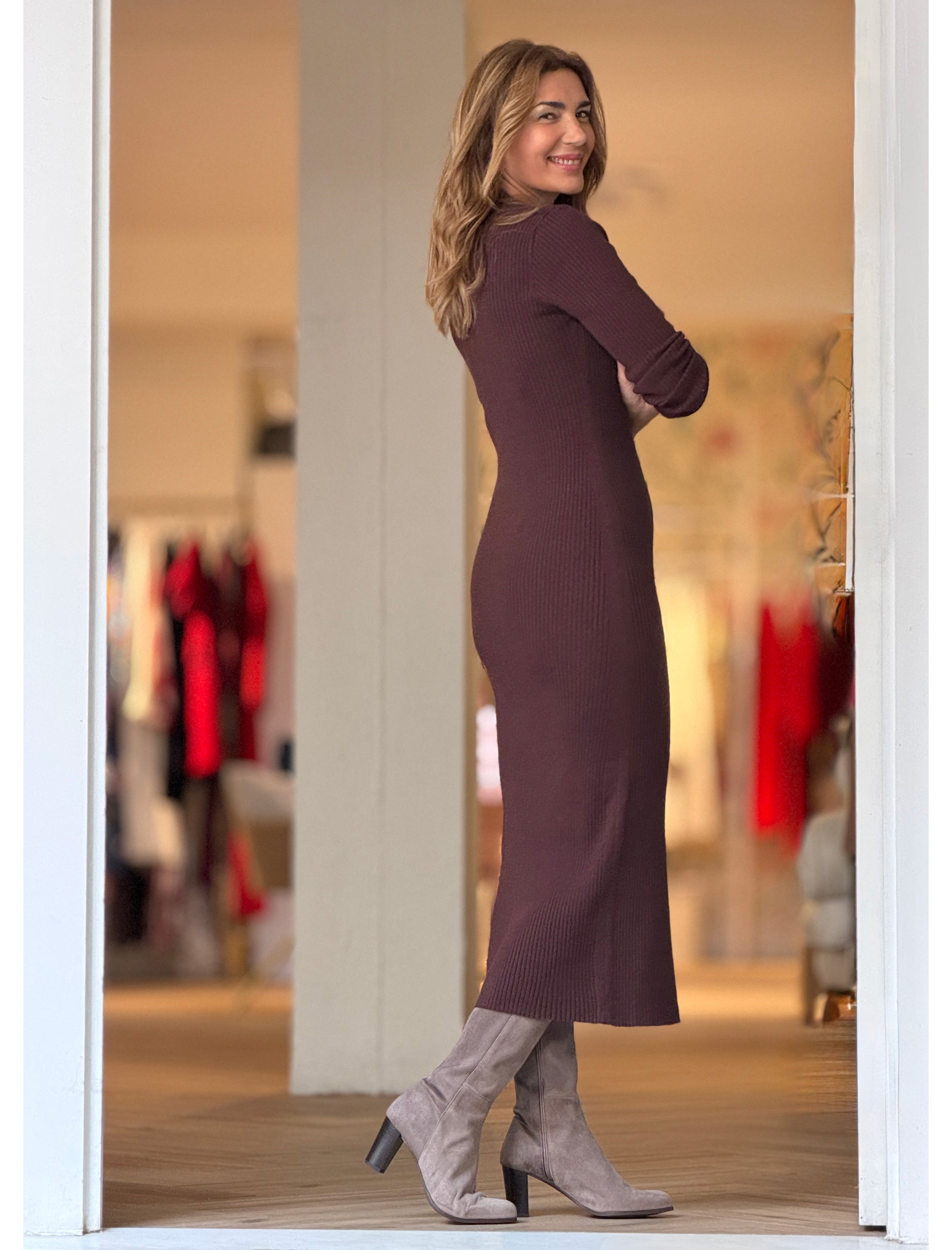 Vestido de punto marrón