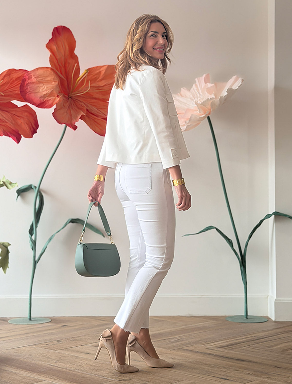 Chaqueta blanca cruzada chic bonita